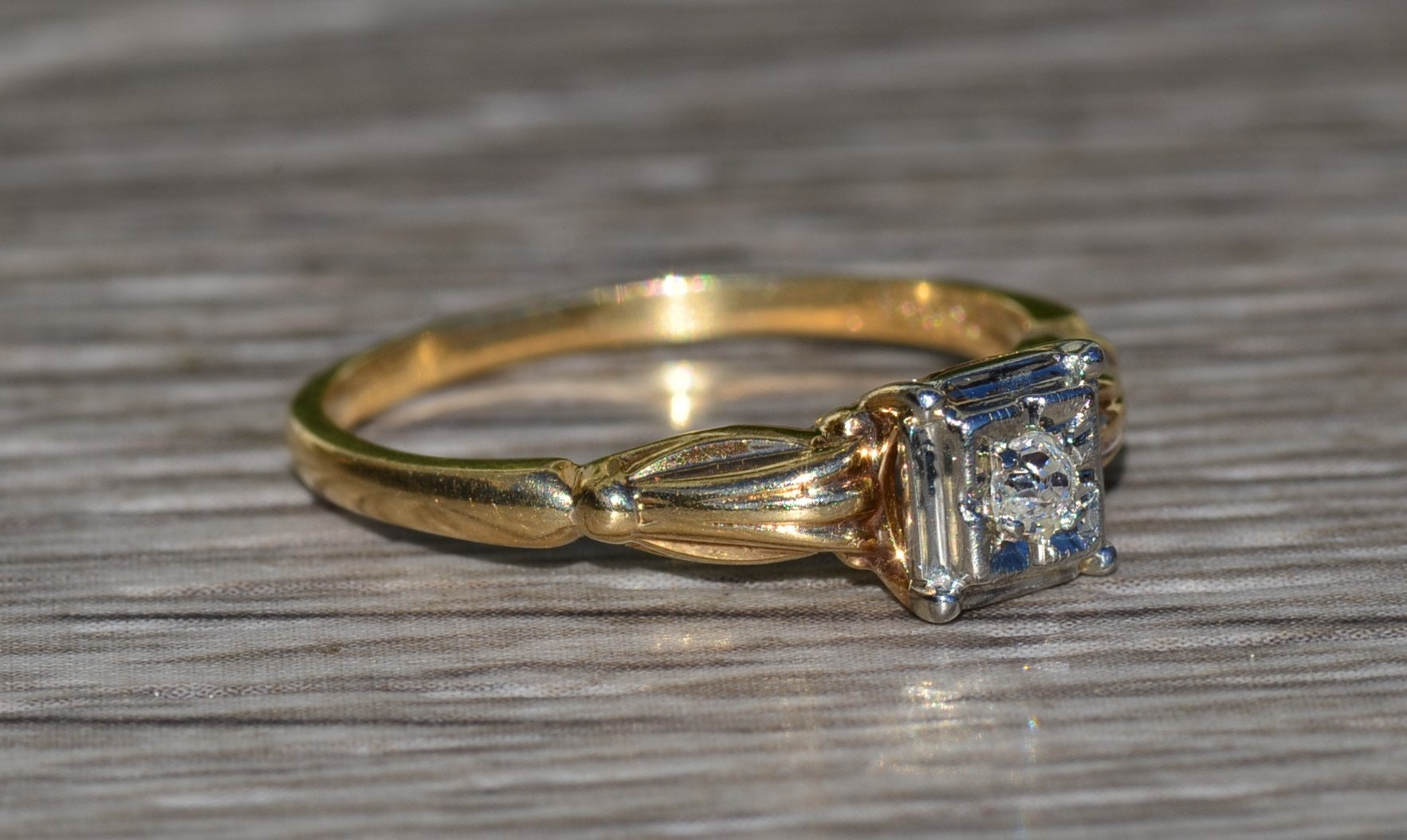 SOLD - The Evarts Lane: Ladies Antique Signed Engagement Ring in 14K Gold set with Old Mine Cut Center Diamond - Image 5