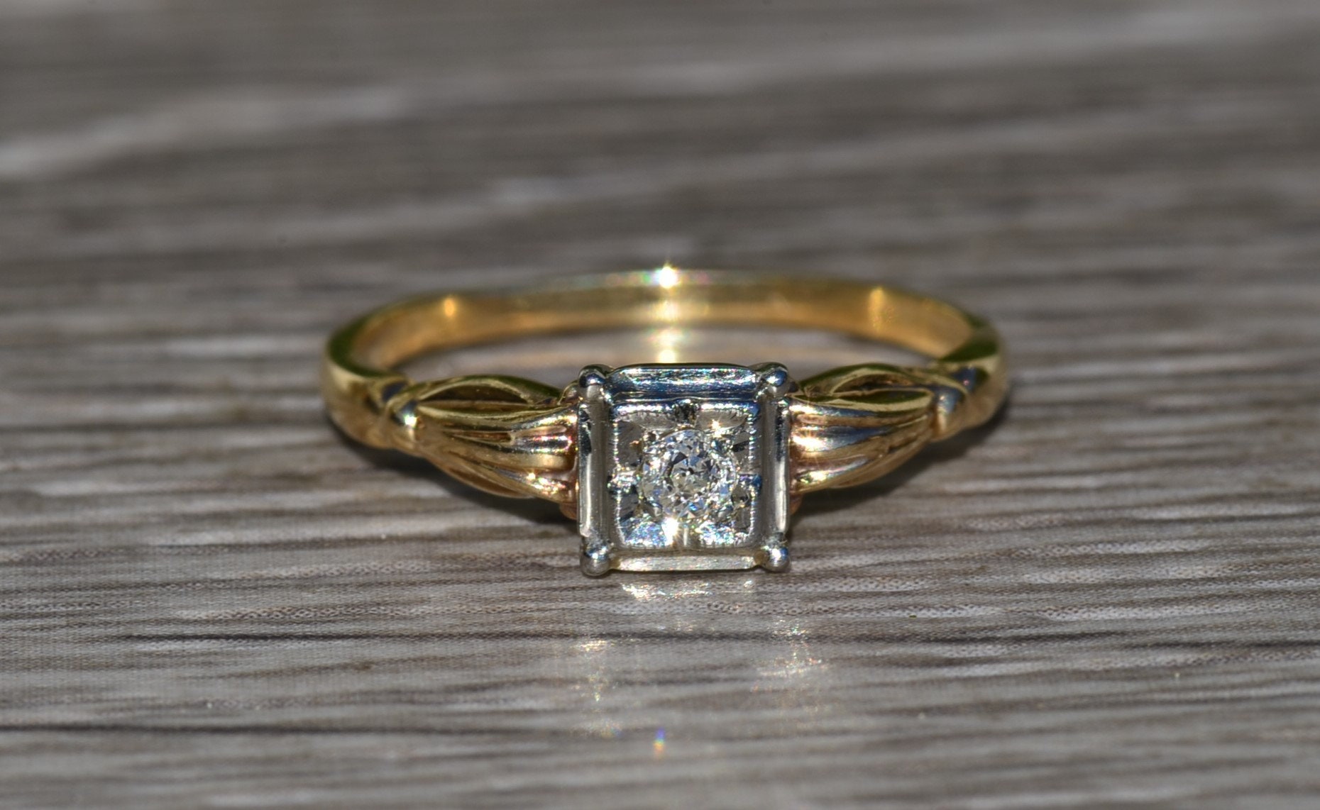 SOLD - The Evarts Lane: Ladies Antique Signed Engagement Ring in 14K Gold set with Old Mine Cut Center Diamond - Image 6