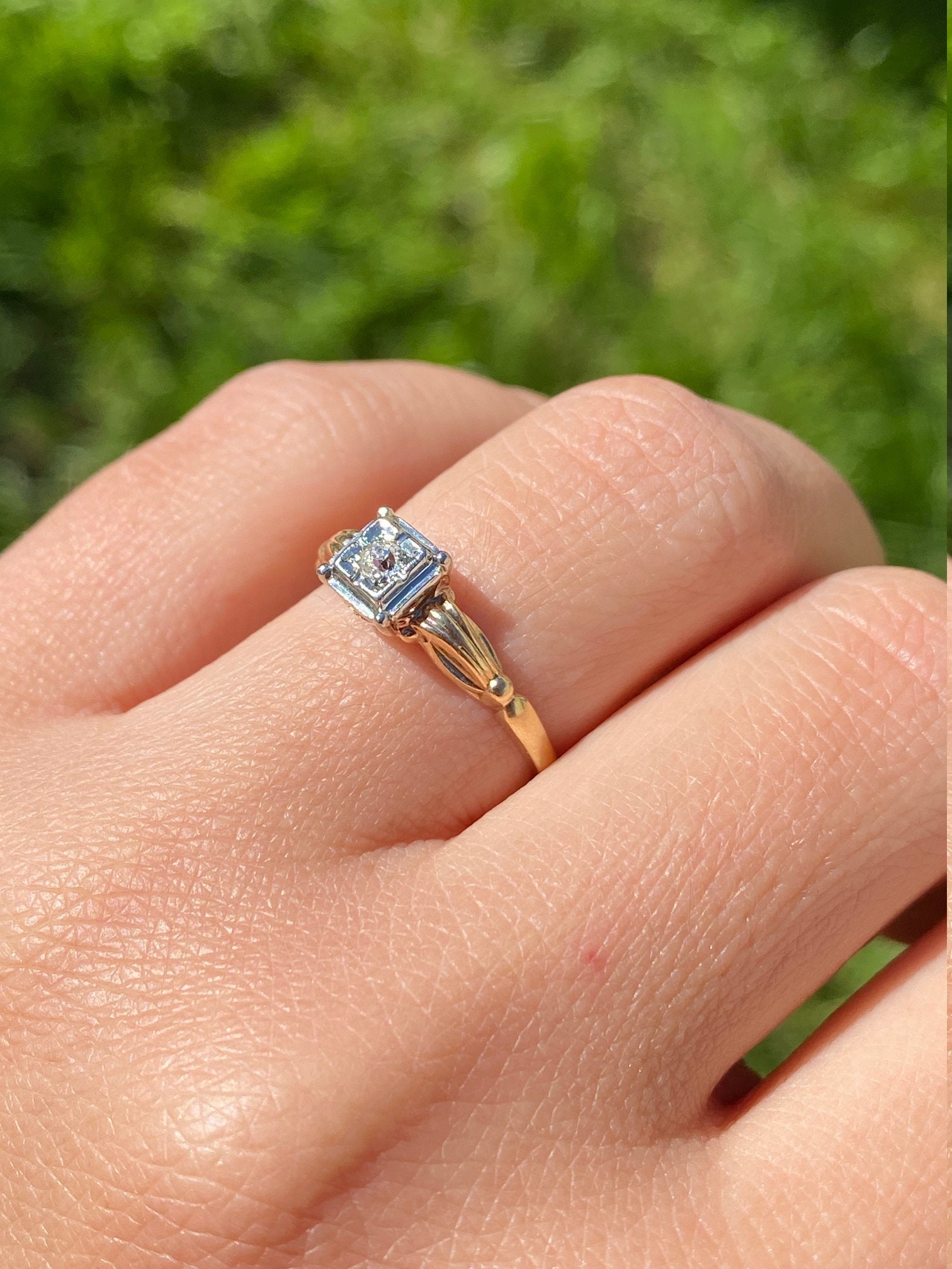 SOLD - The Evarts Lane: Ladies Antique Signed Engagement Ring in 14K Gold set with Old Mine Cut Center Diamond - Image 9