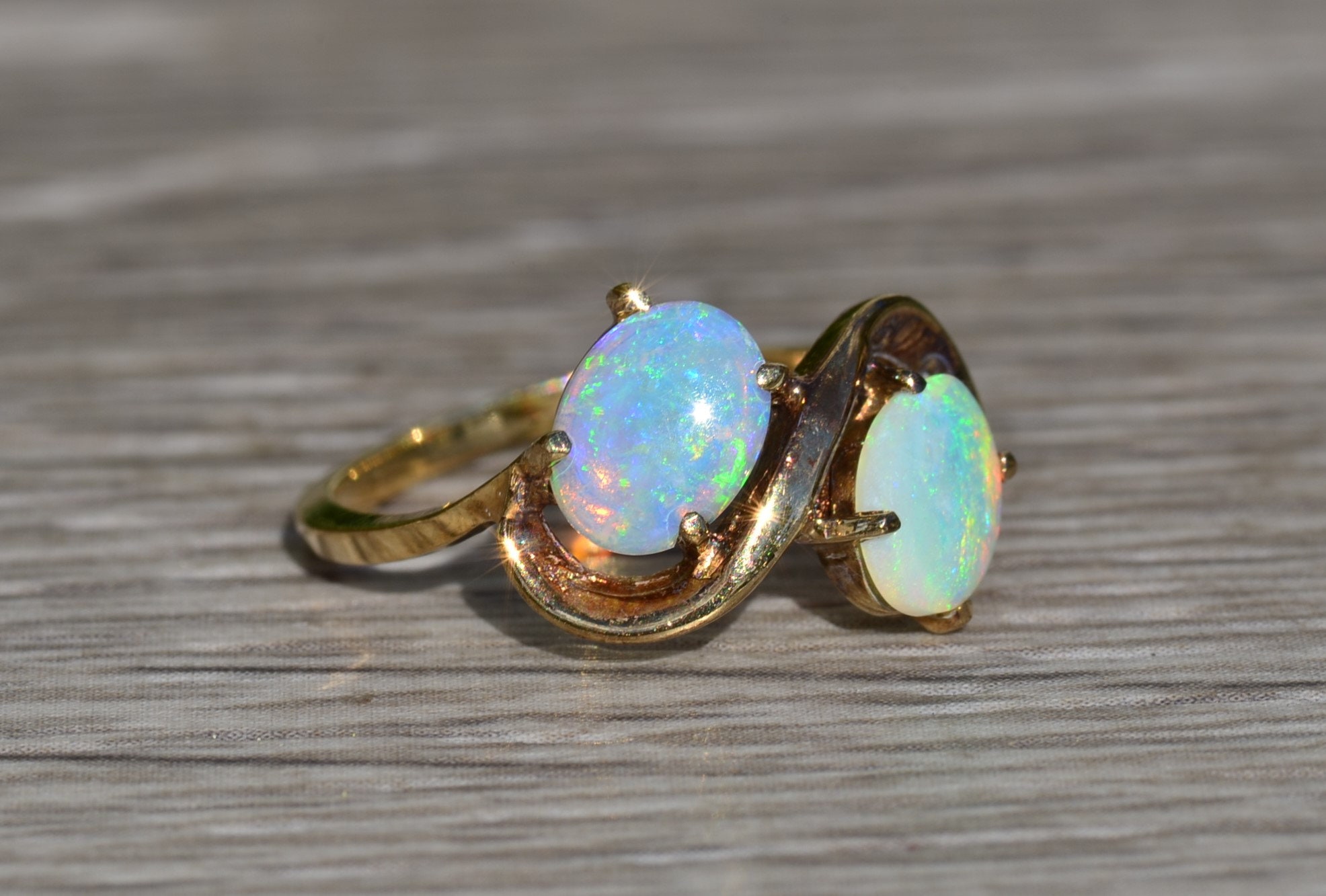 SOLD - The Zinnia: Ladies Antique Opal Toi et Moi Ring in Yellow Gold - Image 5