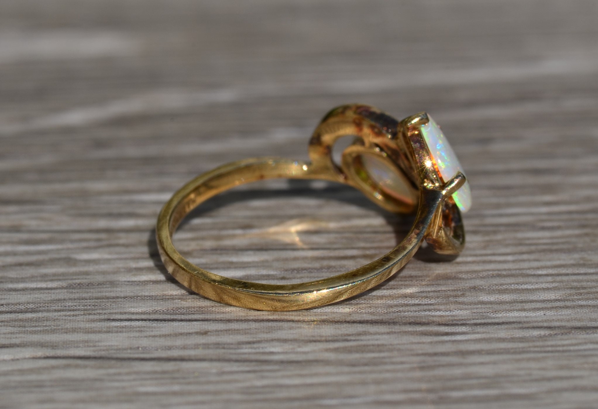 SOLD - The Zinnia: Ladies Antique Opal Toi et Moi Ring in Yellow Gold - Image 4
