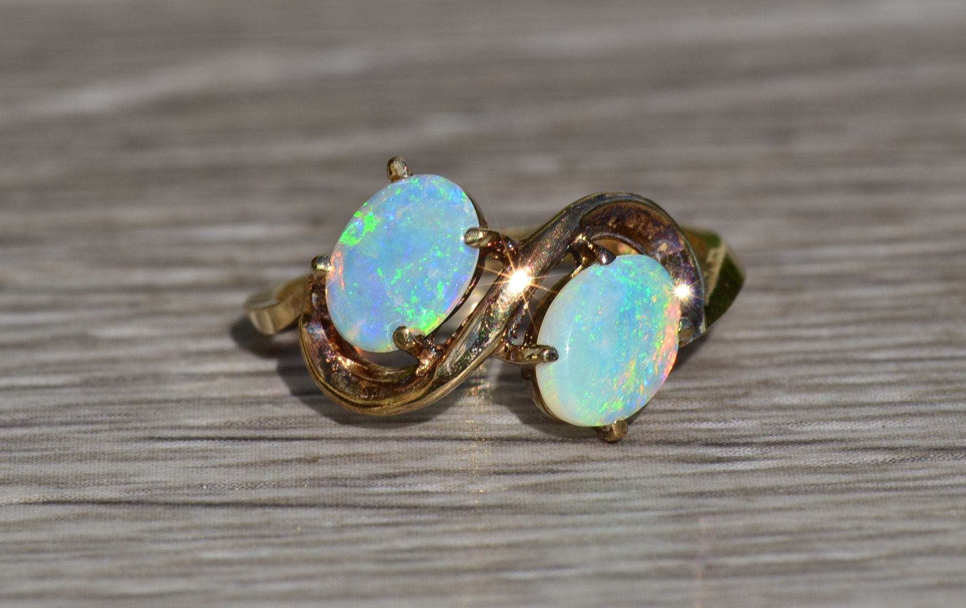 SOLD - The Zinnia: Ladies Antique Opal Toi et Moi Ring in Yellow Gold - Image 6