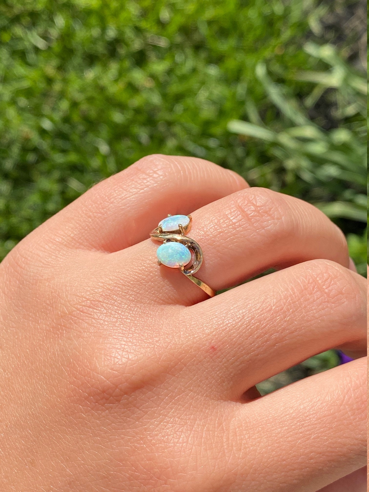 SOLD - The Zinnia: Ladies Antique Opal Toi et Moi Ring in Yellow Gold - Image 8