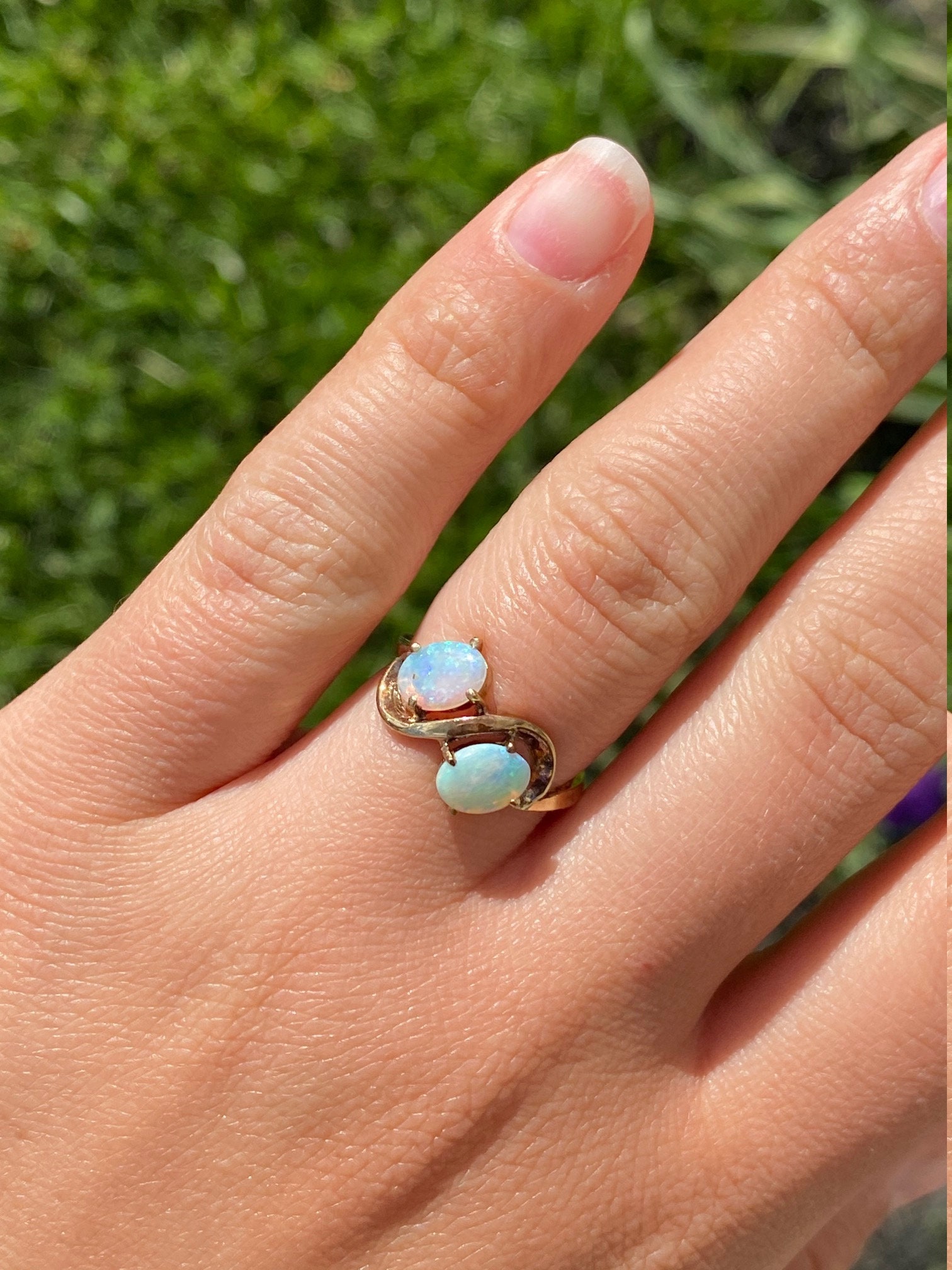 SOLD - The Zinnia: Ladies Antique Opal Toi et Moi Ring in Yellow Gold - Image 7