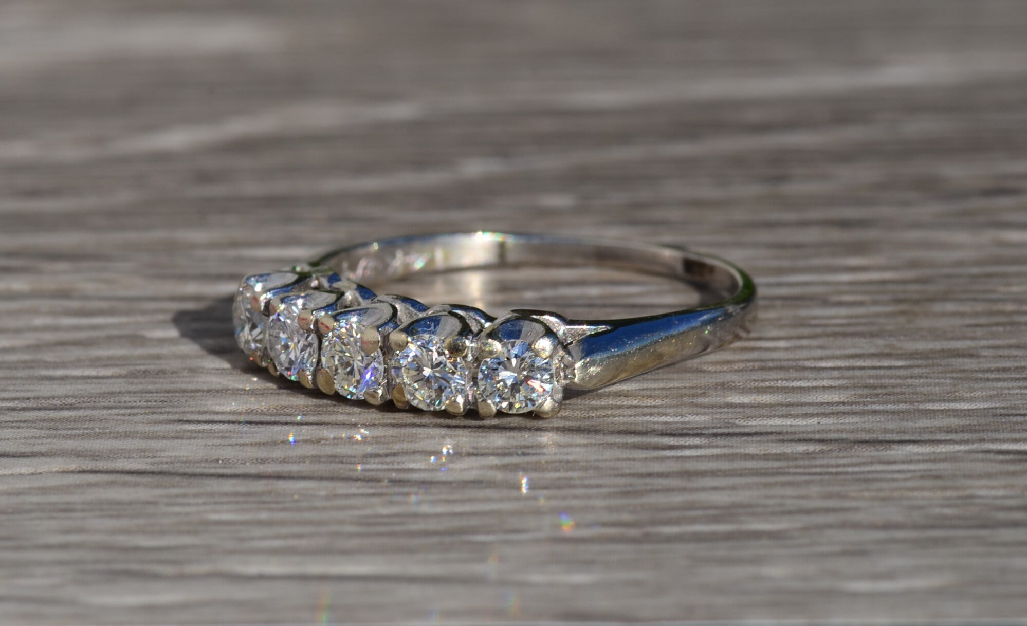 SOLD - The Hollyhock: Ladies Vintage 14K White Gold and Diamond Wedding Band - Image 2