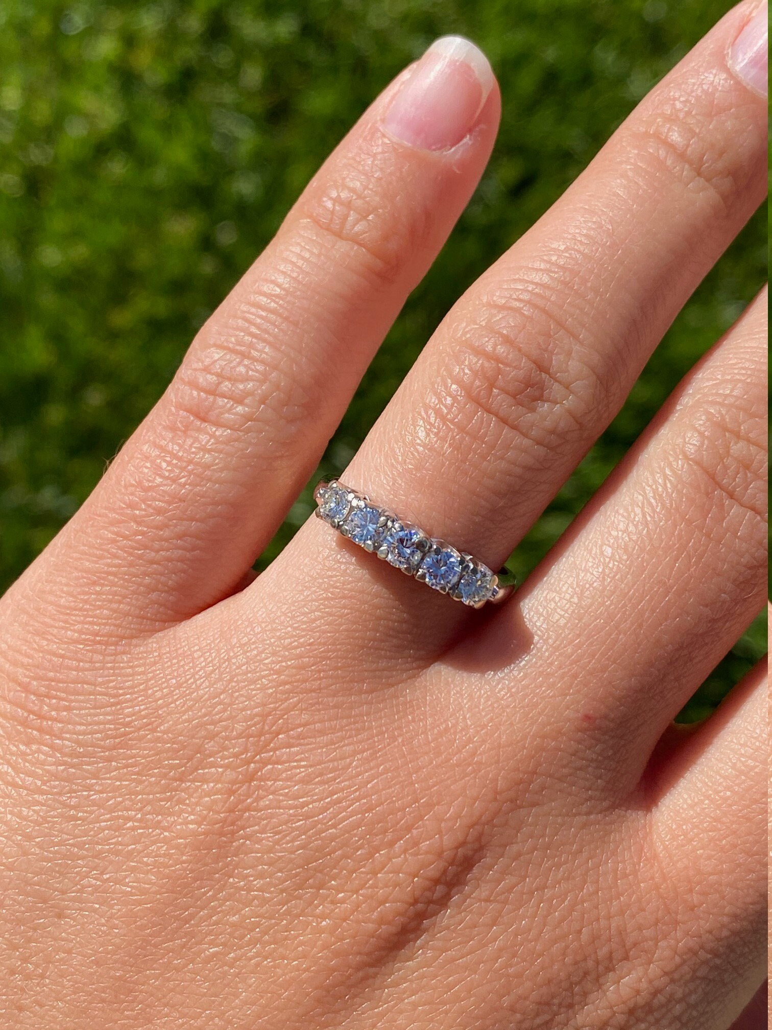 SOLD - The Hollyhock: Ladies Vintage 14K White Gold and Diamond Wedding Band - Image 7
