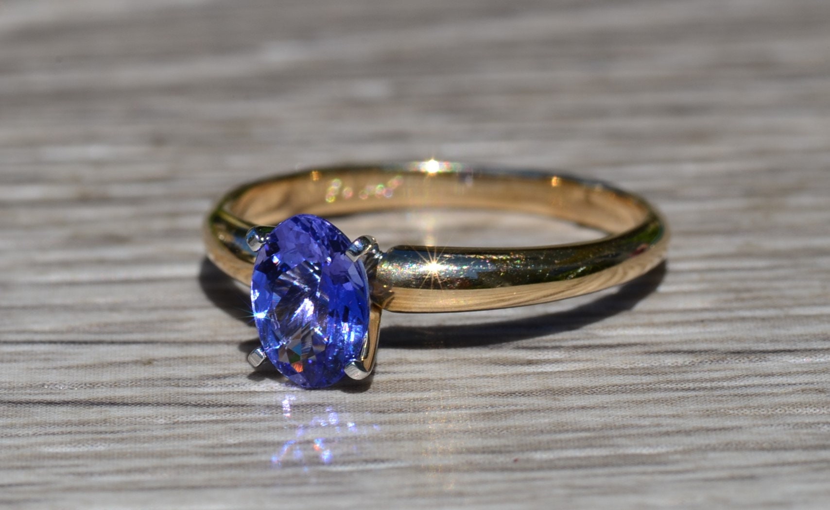 SOLD - The Blue Nest: Ladies 14K Gold Engagement Style Ring set with Oval Tanzanite - Image 2