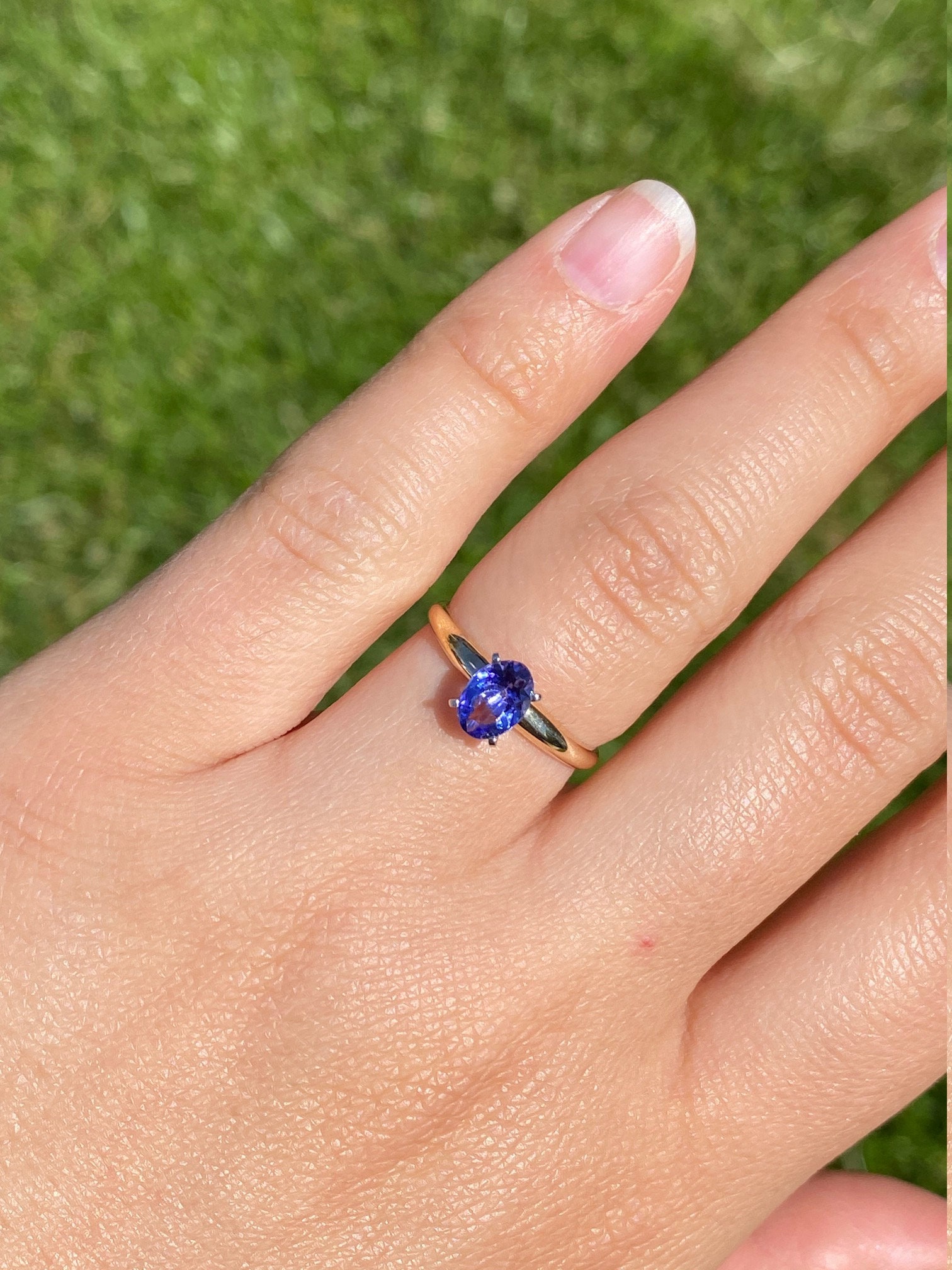 SOLD - The Blue Nest: Ladies 14K Gold Engagement Style Ring set with Oval Tanzanite - Image 7