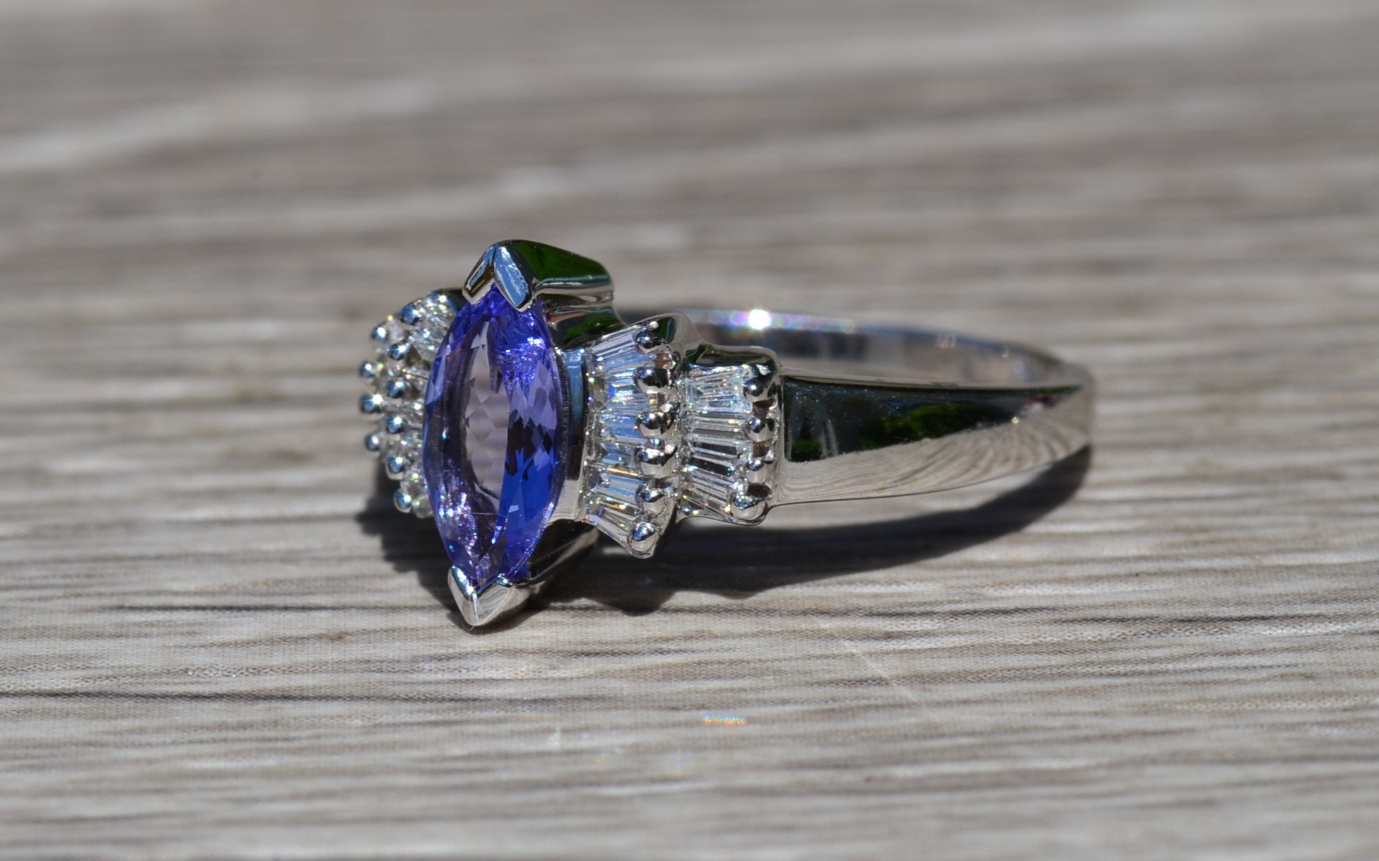 SOLD - The Diervilla: Ladies Contemporary Engagement Style Ring in 14K Gold set with Tanzanite and Diamonds - Image 2