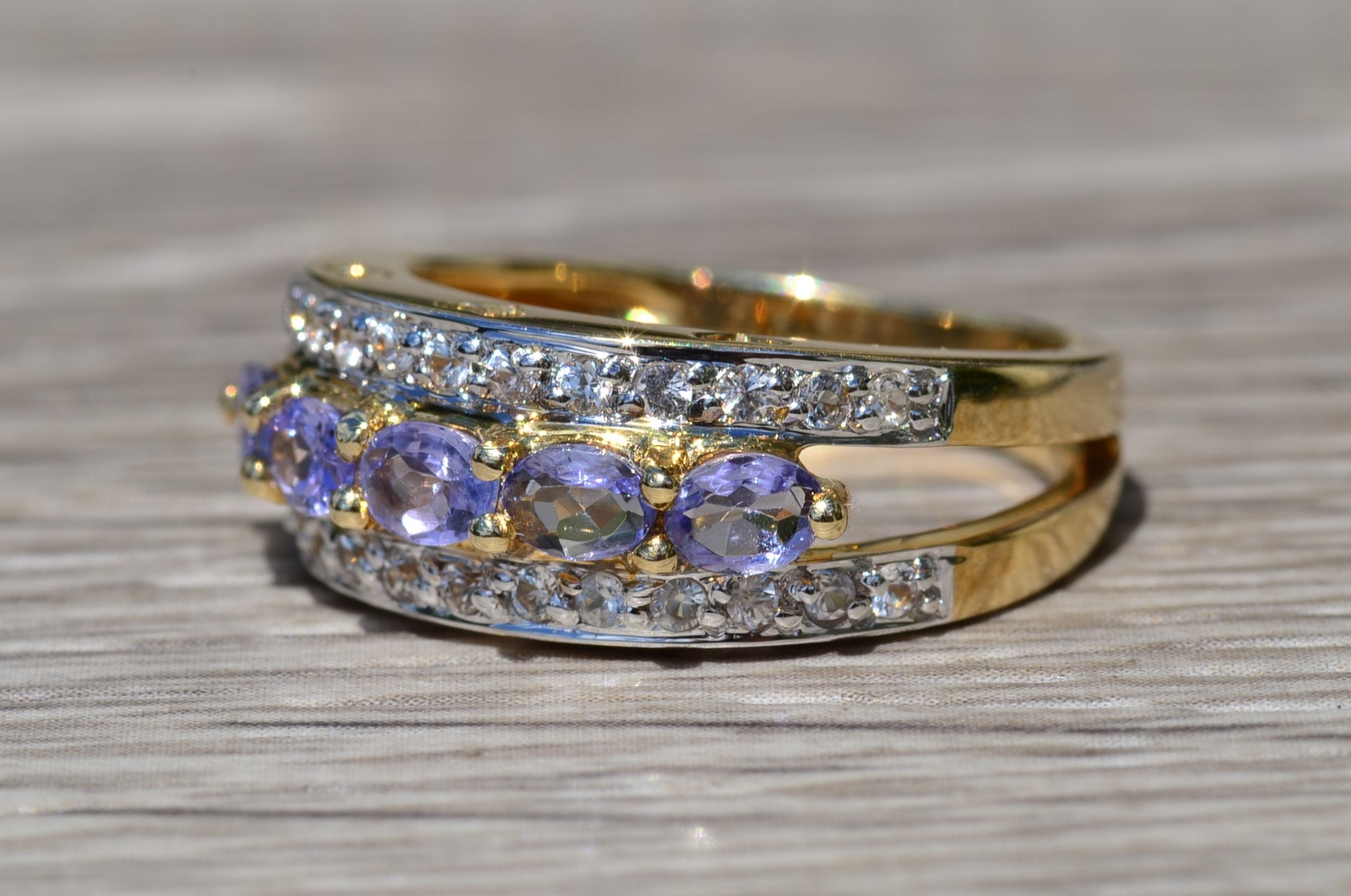 SOLD - The Pumila: Ladies Yellow Gold Cocktail Ring set with 0.70 CTW Tanzanite and Diamonds - Image 2