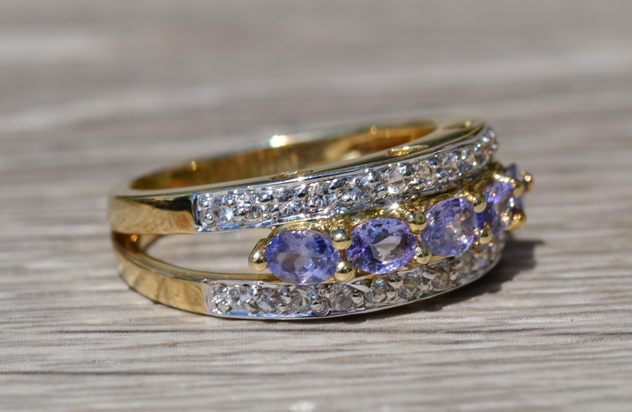 SOLD - The Pumila: Ladies Yellow Gold Cocktail Ring set with 0.70 CTW Tanzanite and Diamonds - Image 5