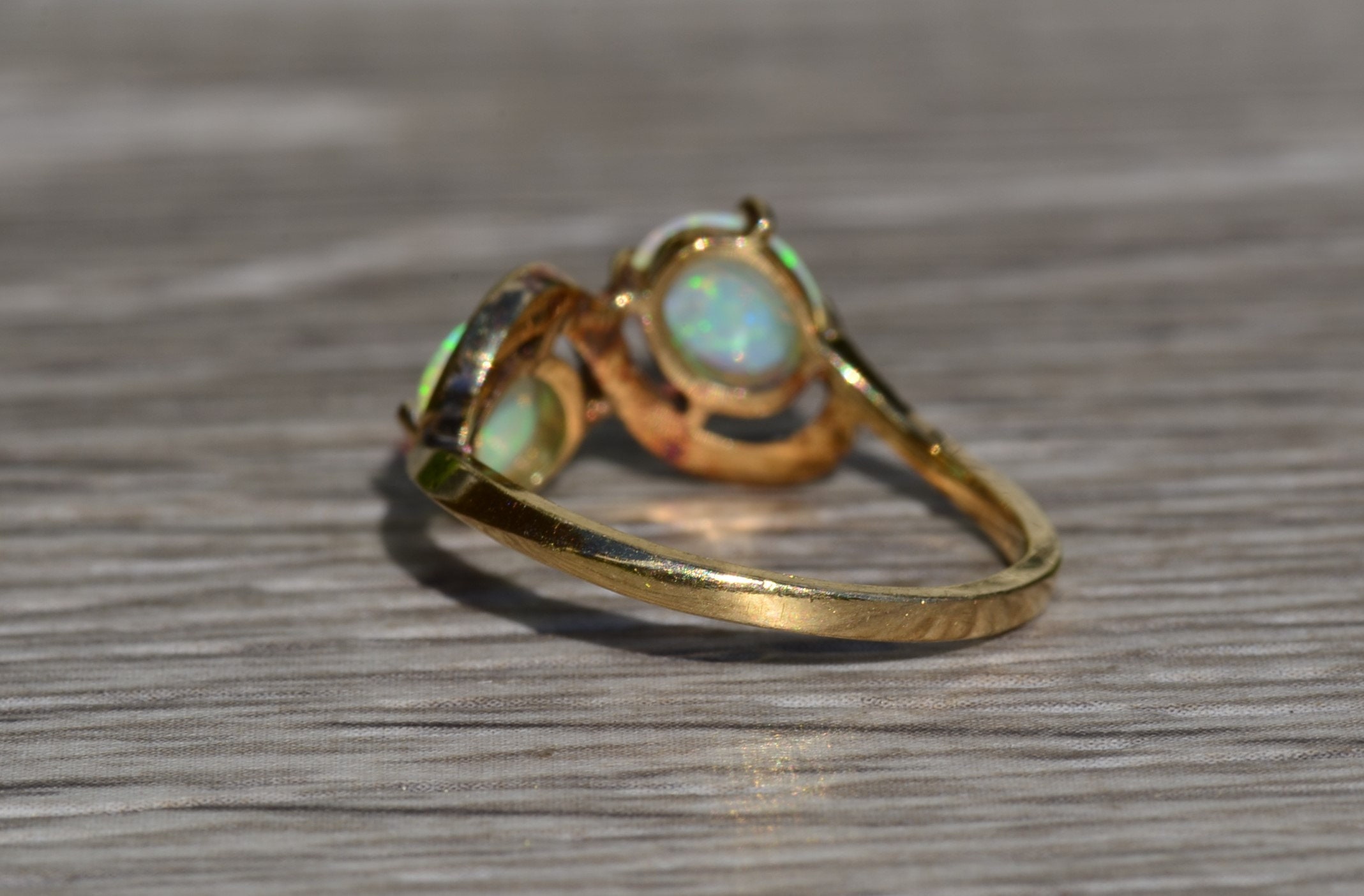 SOLD - The Zinnia: Ladies Antique Opal Toi et Moi Ring in Yellow Gold - Image 3