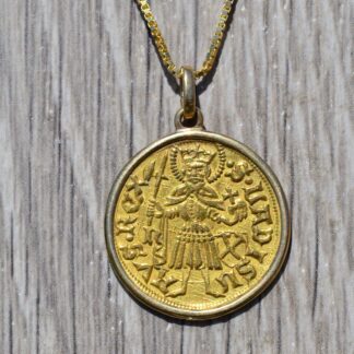 SOLD - Ancient Hungarian Gold Gold Pendant Circa 1450-1490 Featuring Mathias Corvinus and Madonna seated. Reverse: St. Ladislas