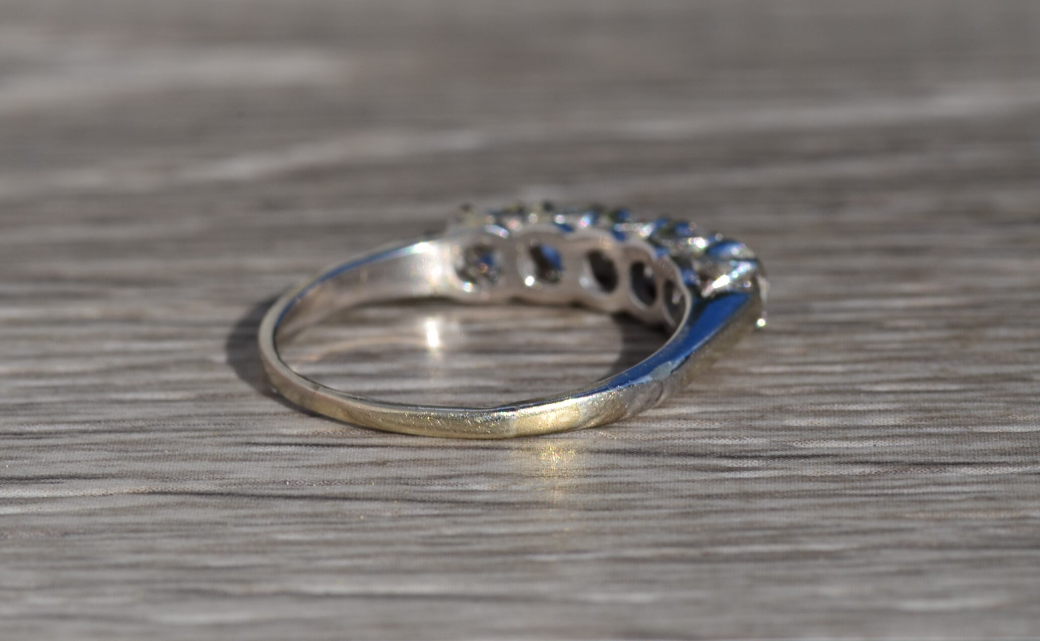 SOLD - The Hollyhock: Ladies Vintage 14K White Gold and Diamond Wedding Band - Image 4