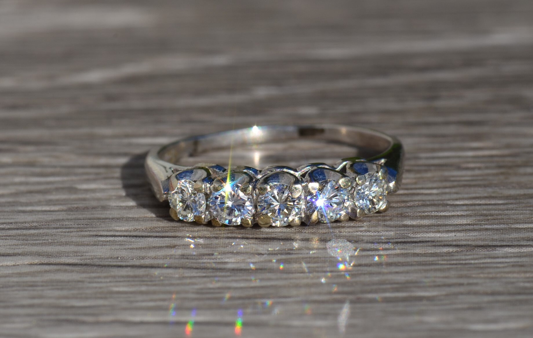 SOLD - The Hollyhock: Ladies Vintage 14K White Gold and Diamond Wedding Band - Image 6