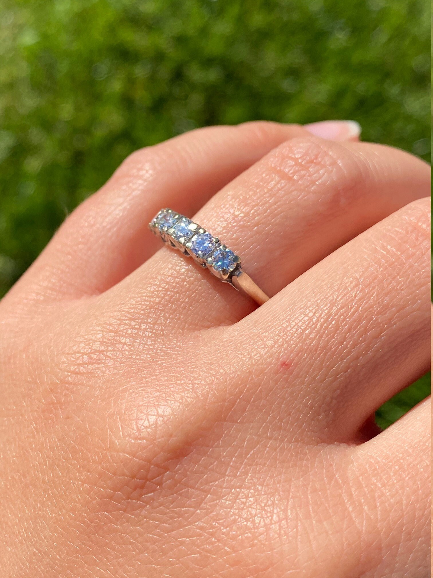 SOLD - The Hollyhock: Ladies Vintage 14K White Gold and Diamond Wedding Band - Image 8