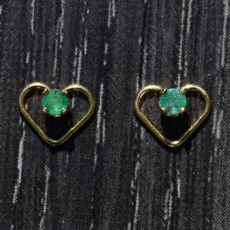 SOLD - Ladies 14K Yellow Gold Emerald Heart Stud Earrings