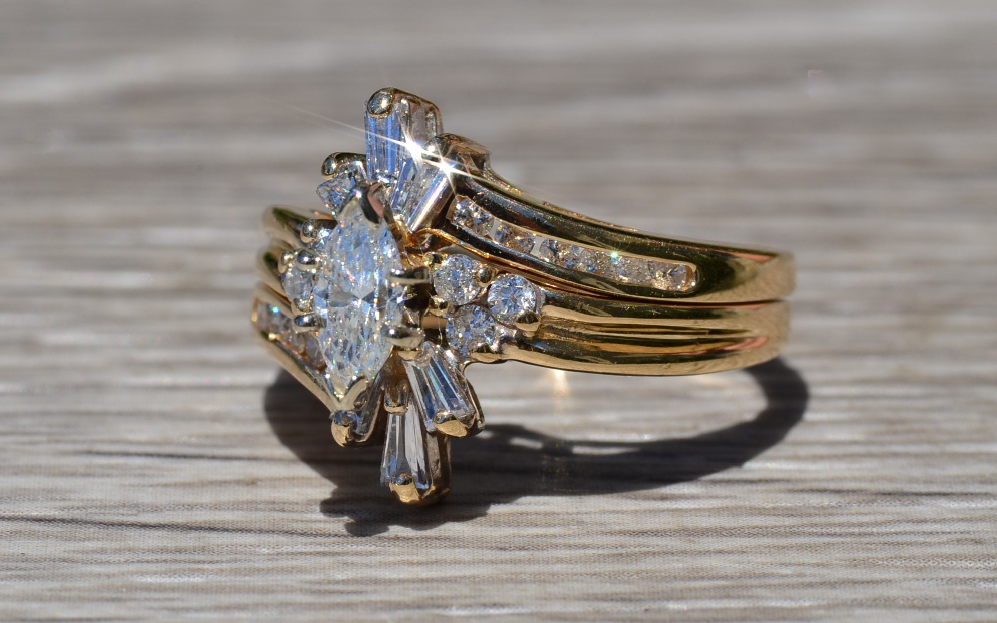SOLD - Ladies Engagement Ring in 14K Yellow Gold set with Diamonds - Image 2