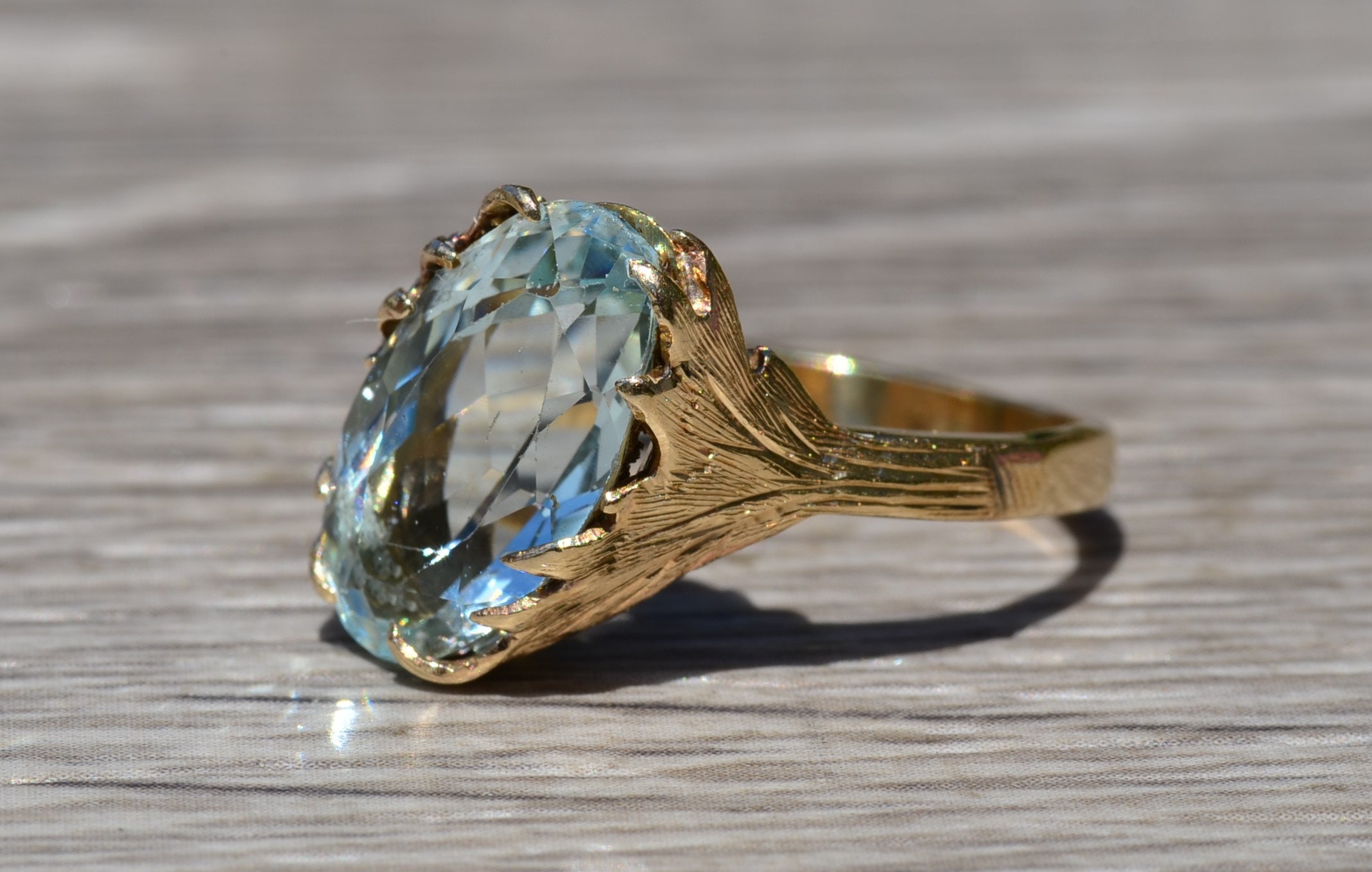SOLD - The Inagua: Ladies Vintage Signed 14K Ring set with 5.54 CT Aquamarine - Image 2