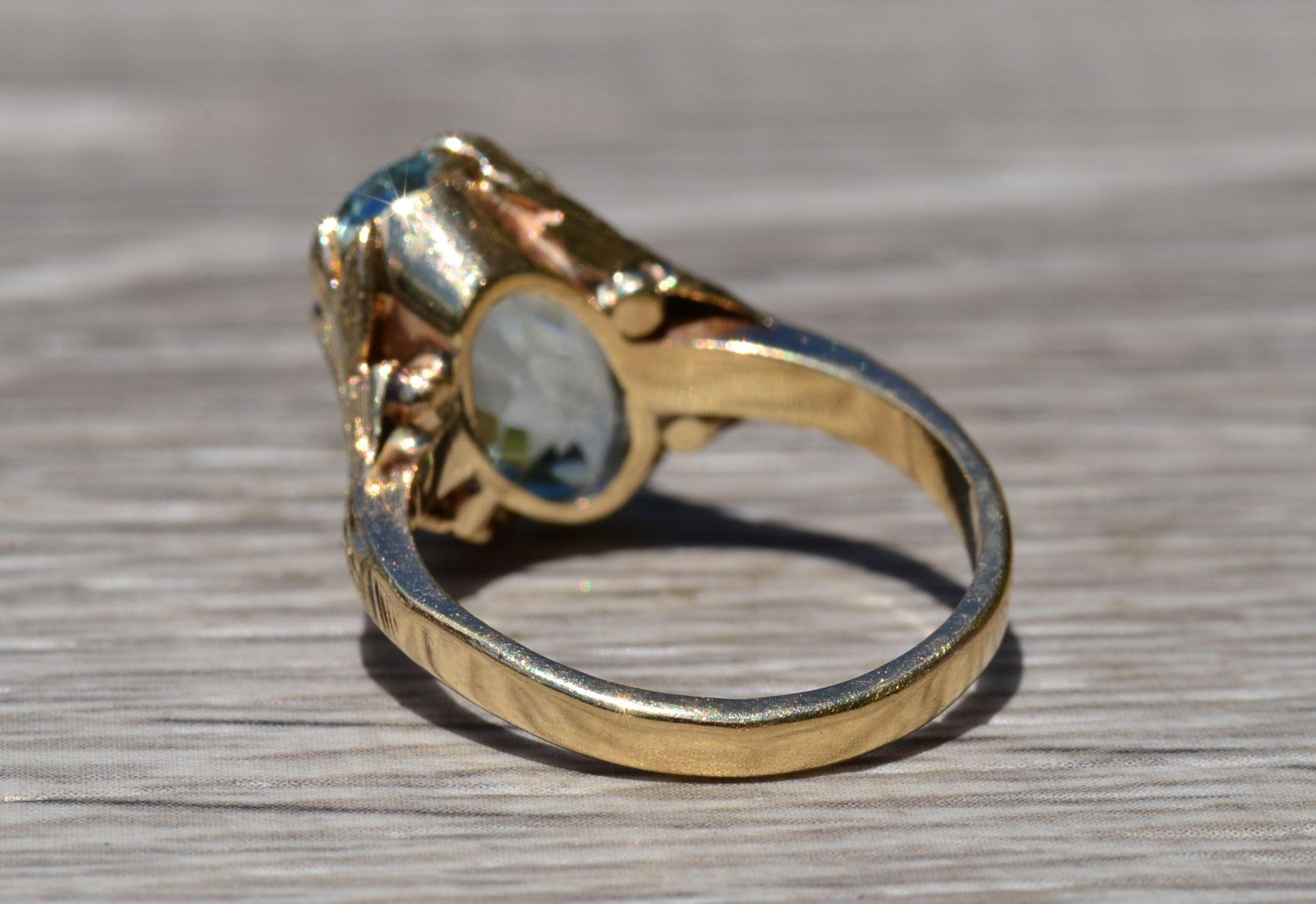 SOLD - The Inagua: Ladies Vintage Signed 14K Ring set with 5.54 CT Aquamarine - Image 3