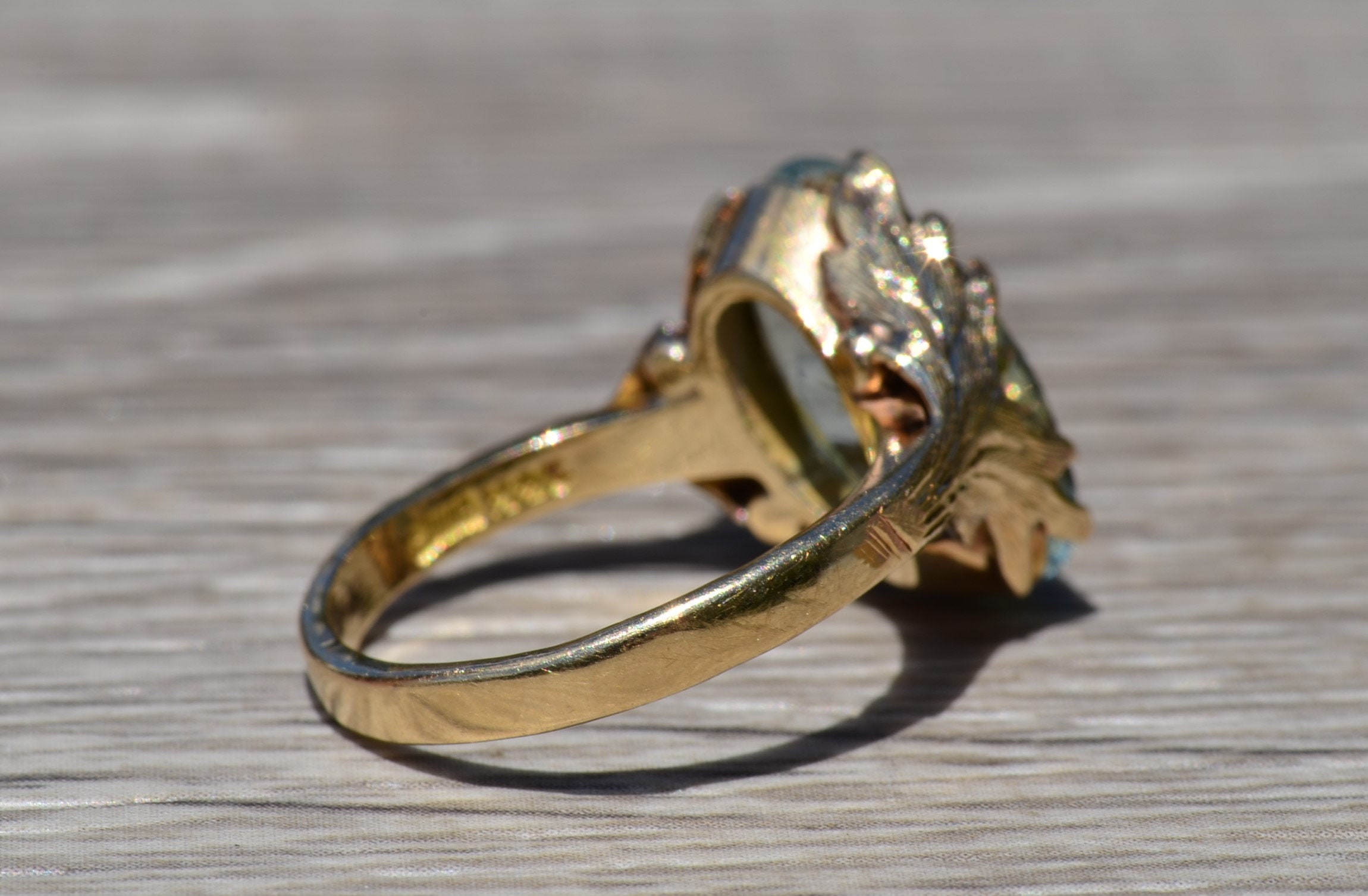SOLD - The Inagua: Ladies Vintage Signed 14K Ring set with 5.54 CT Aquamarine - Image 4