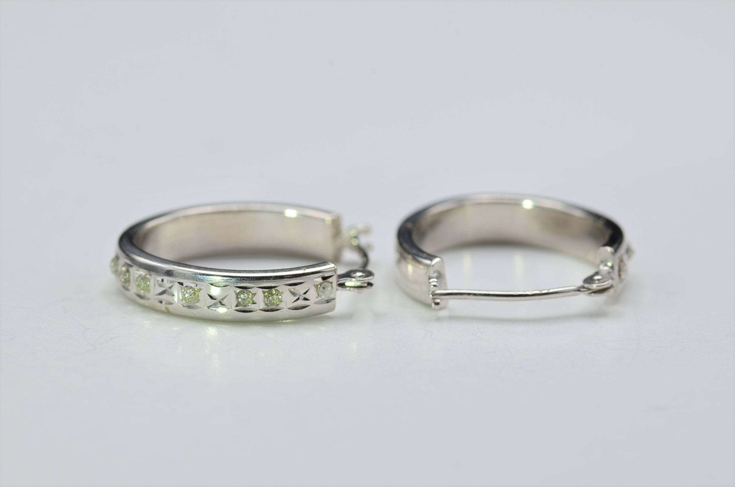 SOLD - The Keenaghs: Ladies 14K White Gold Diamond Set Hoop Earrings - Image 2