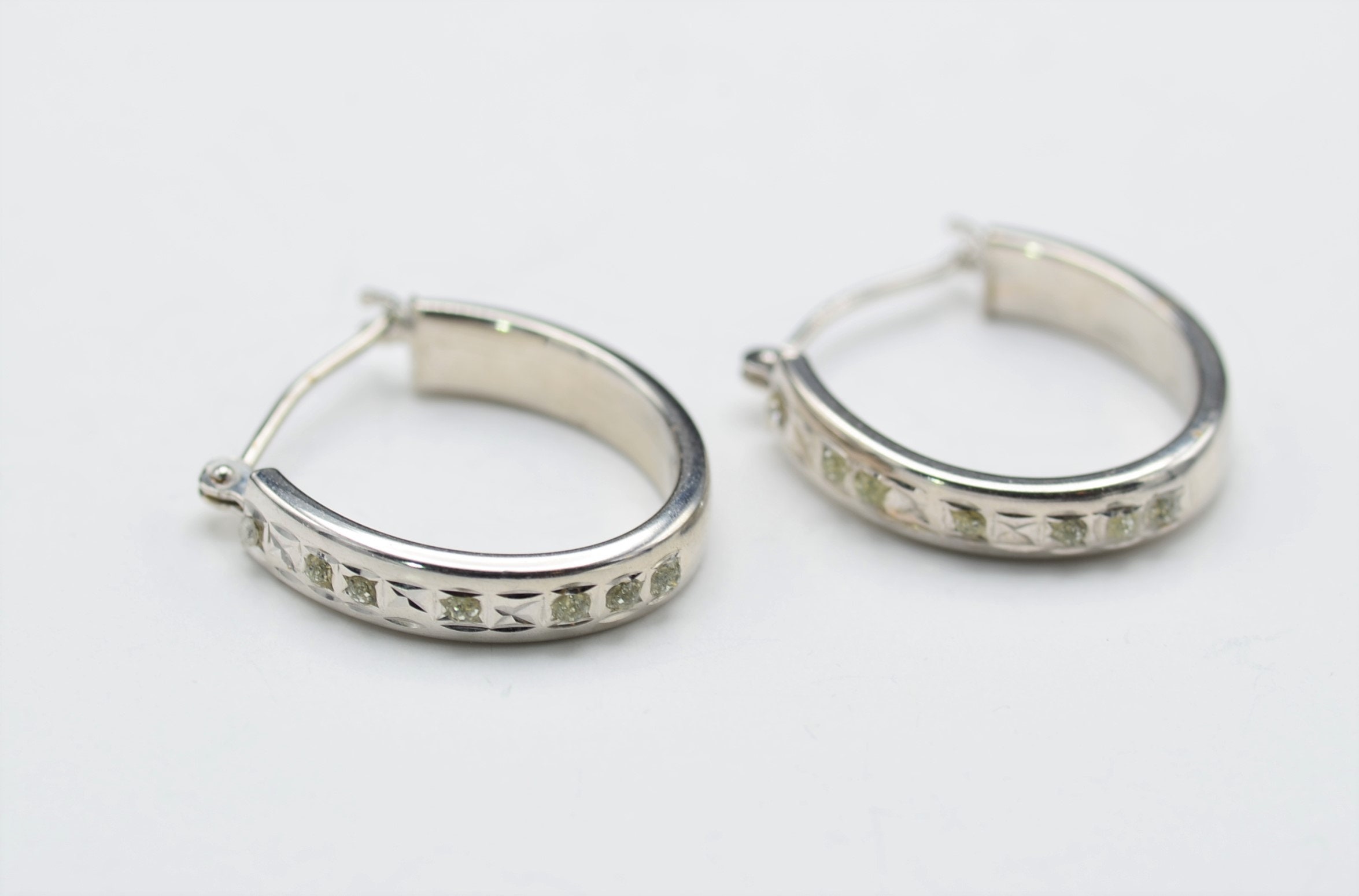 SOLD - The Keenaghs: Ladies 14K White Gold Diamond Set Hoop Earrings - Image 4