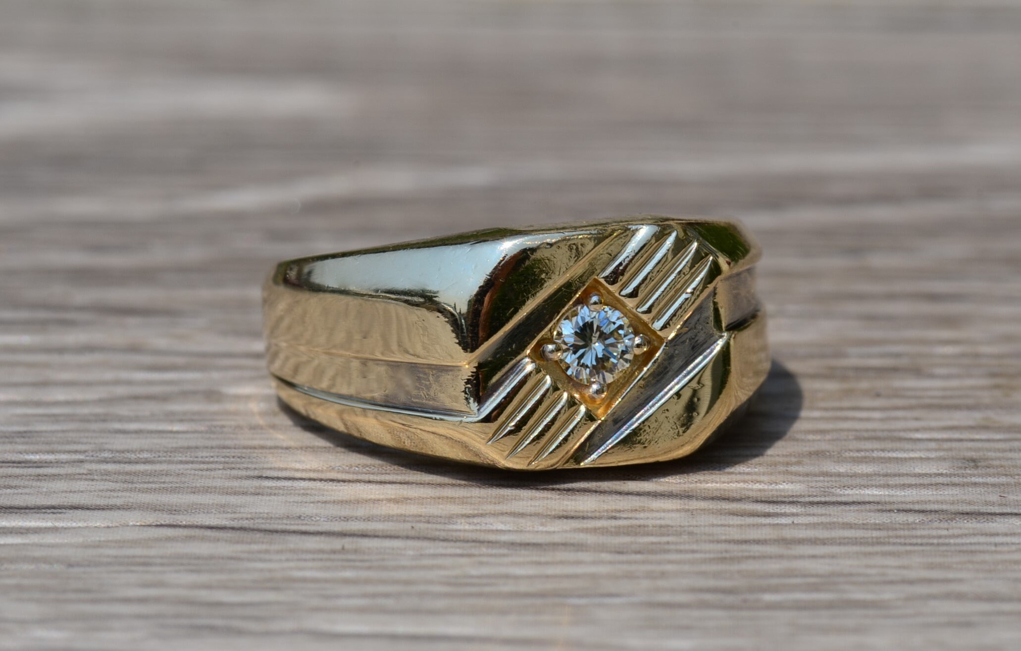 SOLD - The Skylar: Gentlemen's 14K Gold Cocktail Ring set with 0.10 CT Diamond - Image 5