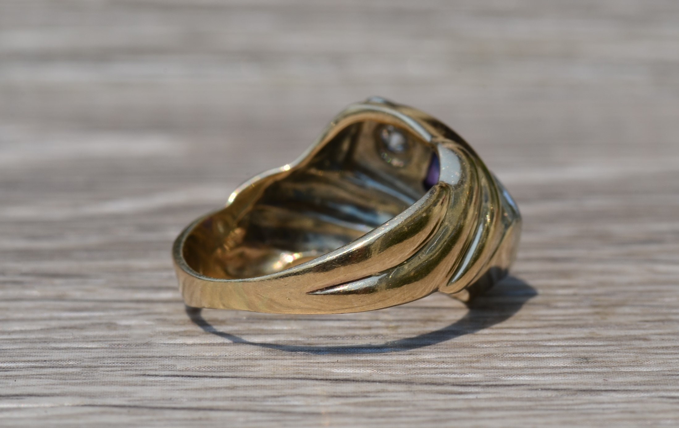 The Emerie: Gentlemen's Yellow Cocktail Ring set with Amethyst and Diamonds - Image 4