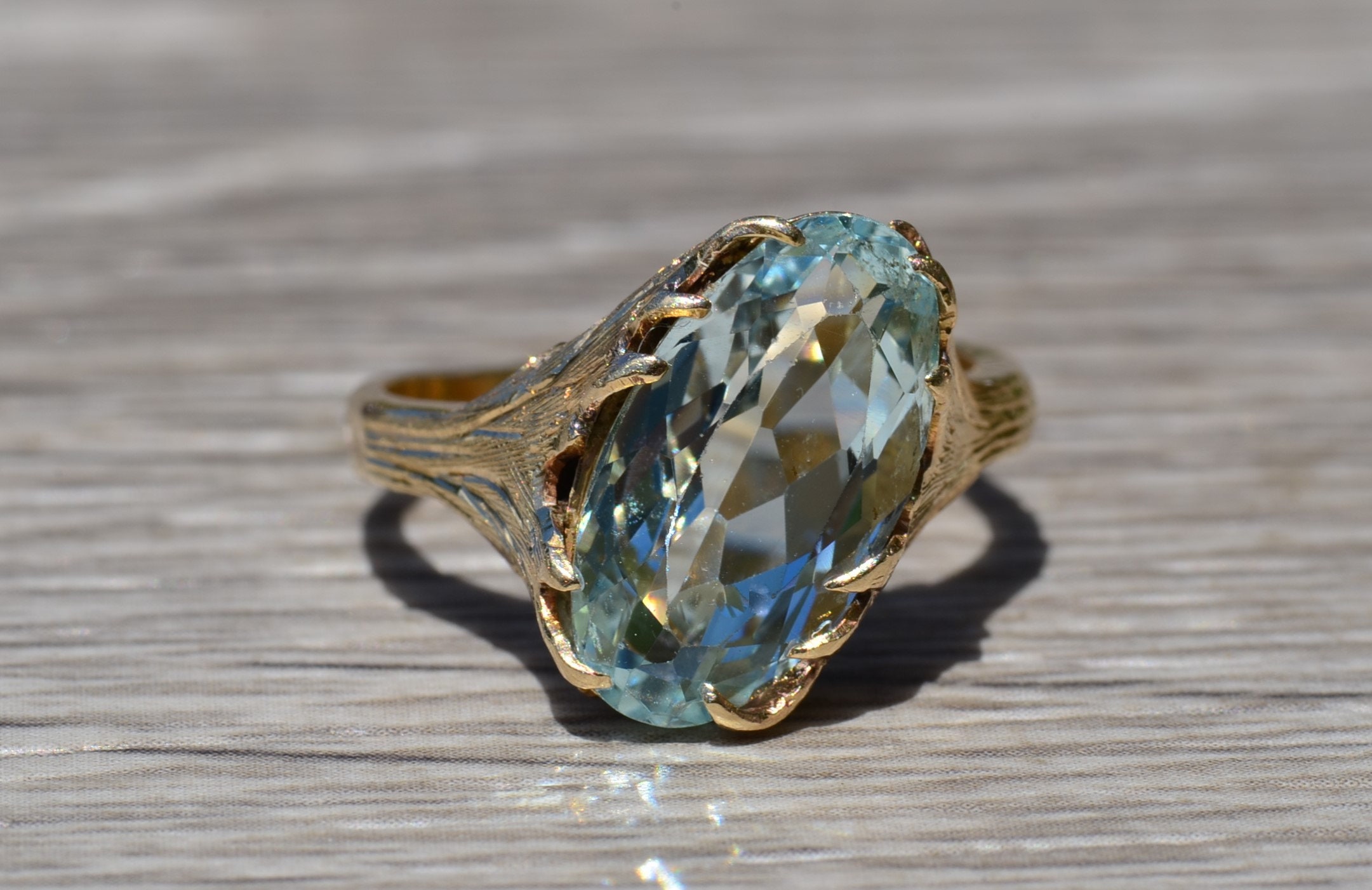 SOLD - The Inagua: Ladies Vintage Signed 14K Ring set with 5.54 CT Aquamarine - Image 6