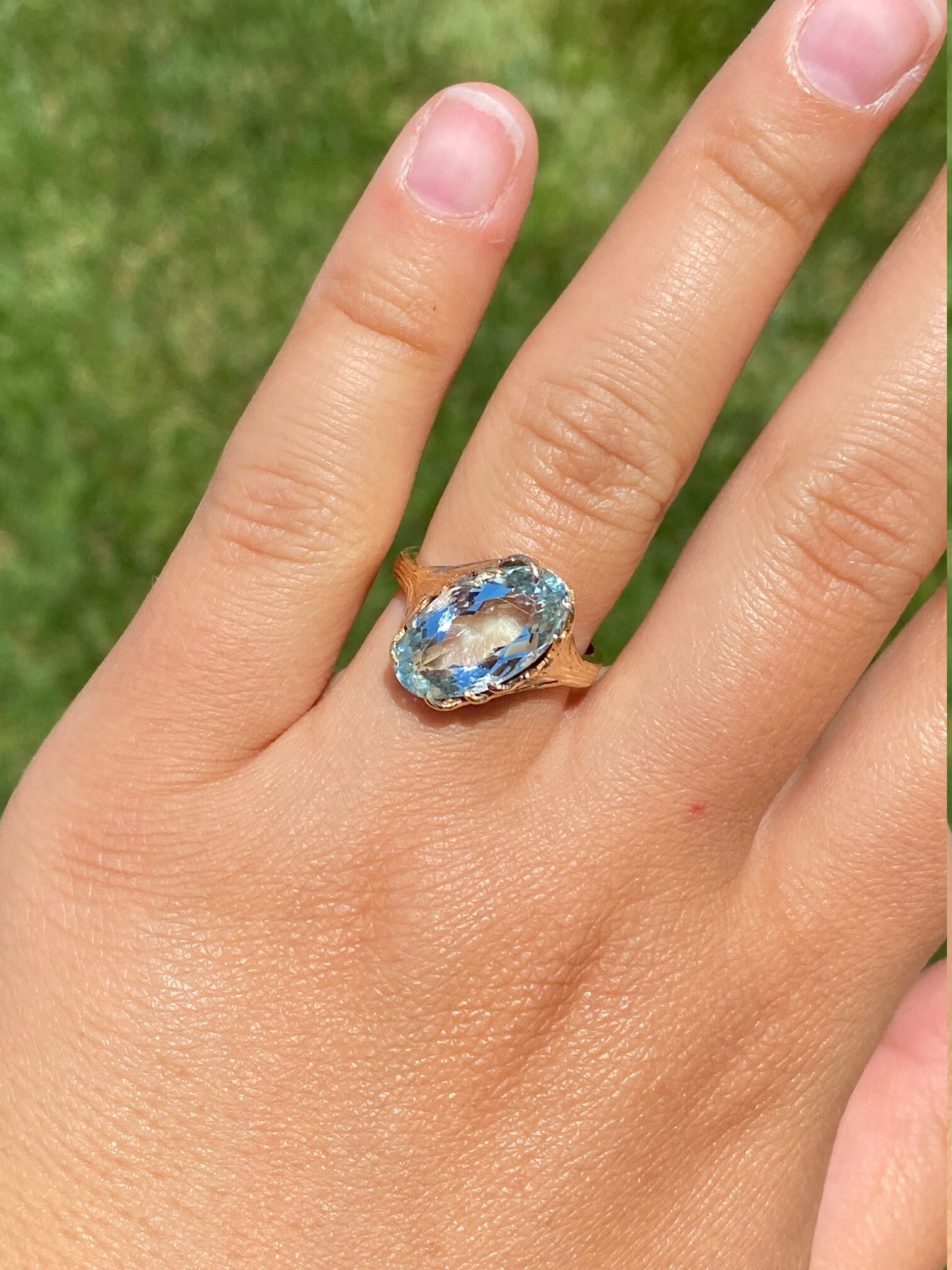 SOLD - The Inagua: Ladies Vintage Signed 14K Ring set with 5.54 CT Aquamarine - Image 8