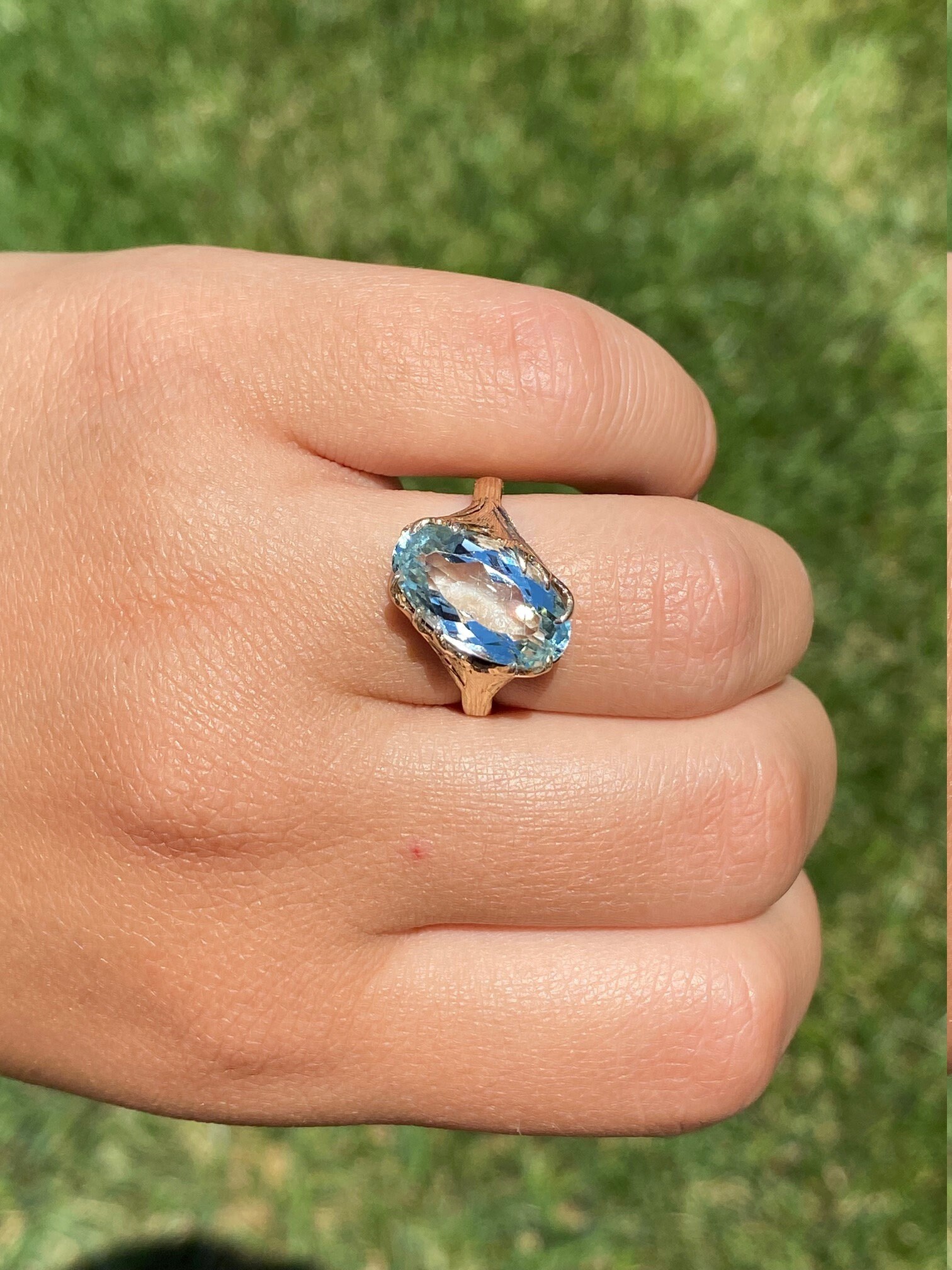 SOLD - The Inagua: Ladies Vintage Signed 14K Ring set with 5.54 CT Aquamarine - Image 10