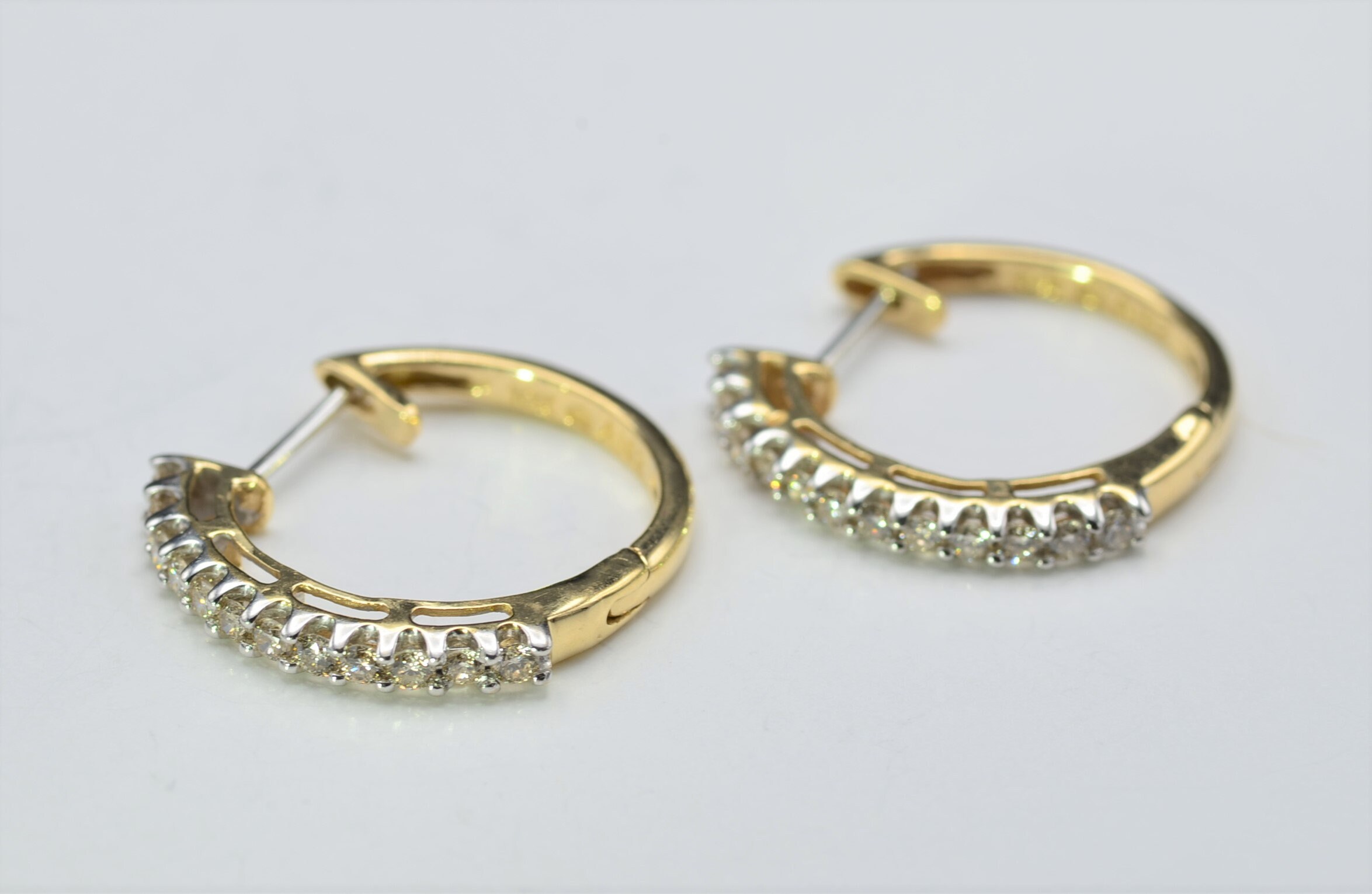 SOLD - The Lackens: Ladies Two Tone Gold Diamond Set Hoop Earrings - Image 3