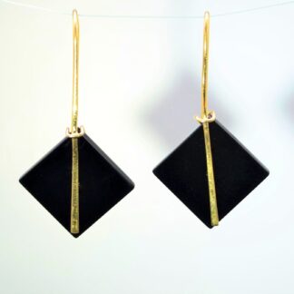 SOLD - The Skehanas:  Ladies 14K Yellow Gold and Onyx Drop Earrings