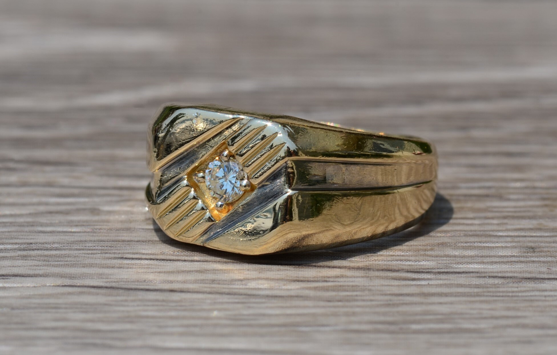 SOLD - The Skylar: Gentlemen's 14K Gold Cocktail Ring set with 0.10 CT Diamond - Image 2