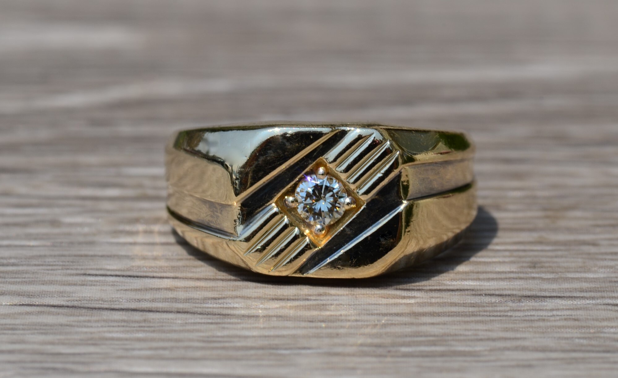 SOLD - The Skylar: Gentlemen's 14K Gold Cocktail Ring set with 0.10 CT Diamond - Image 6