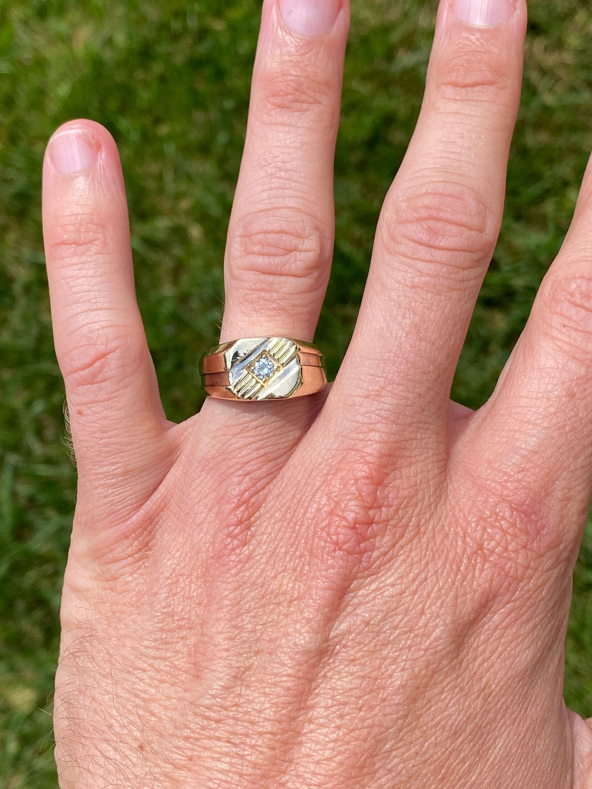 SOLD - The Skylar: Gentlemen's 14K Gold Cocktail Ring set with 0.10 CT Diamond - Image 7