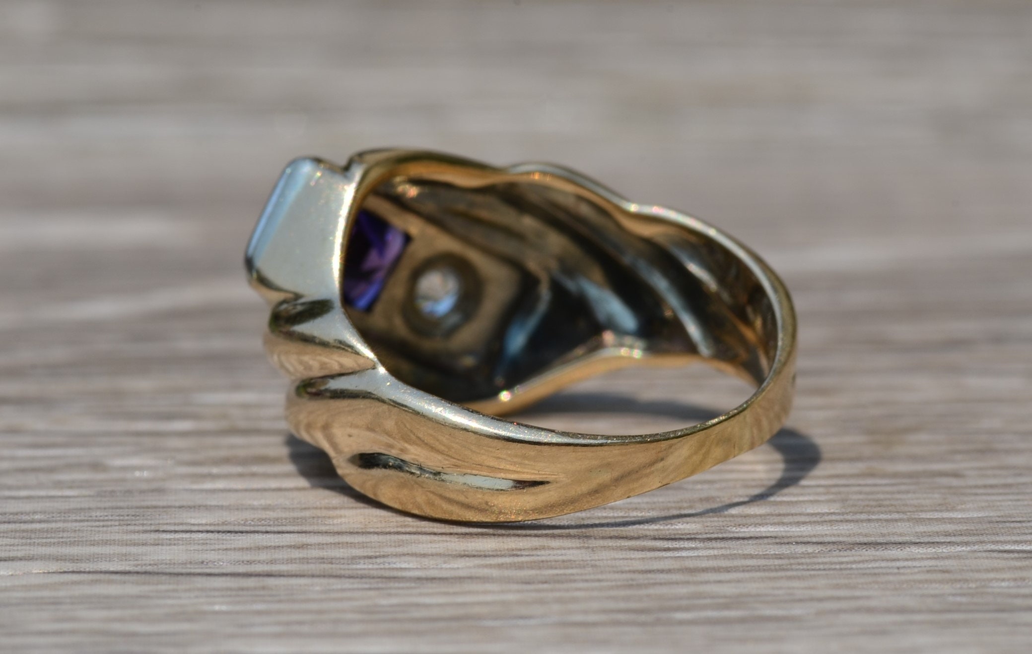 The Emerie: Gentlemen's Yellow Cocktail Ring set with Amethyst and Diamonds - Image 3