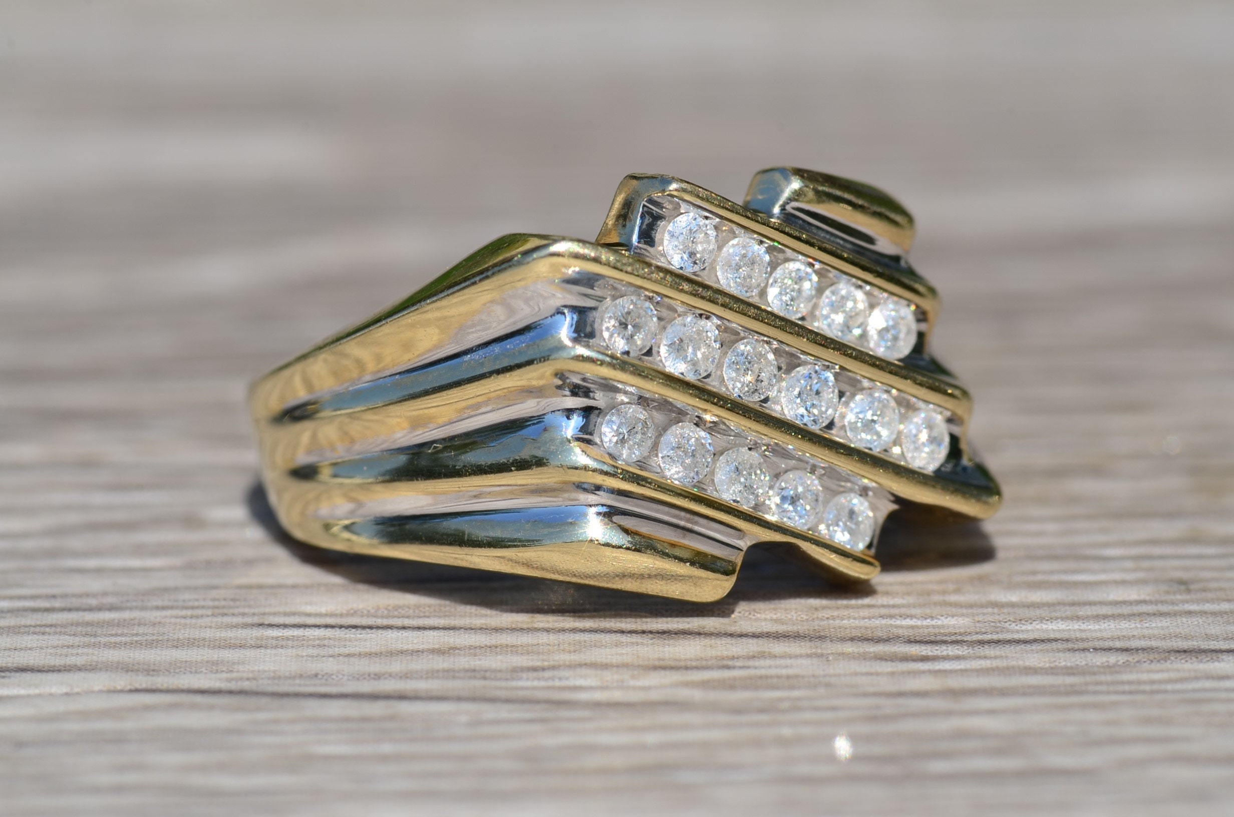 SOLD - The Deerfield Beach: Gentleman's Yellow Gold Angular Diamond Ring - Image 5