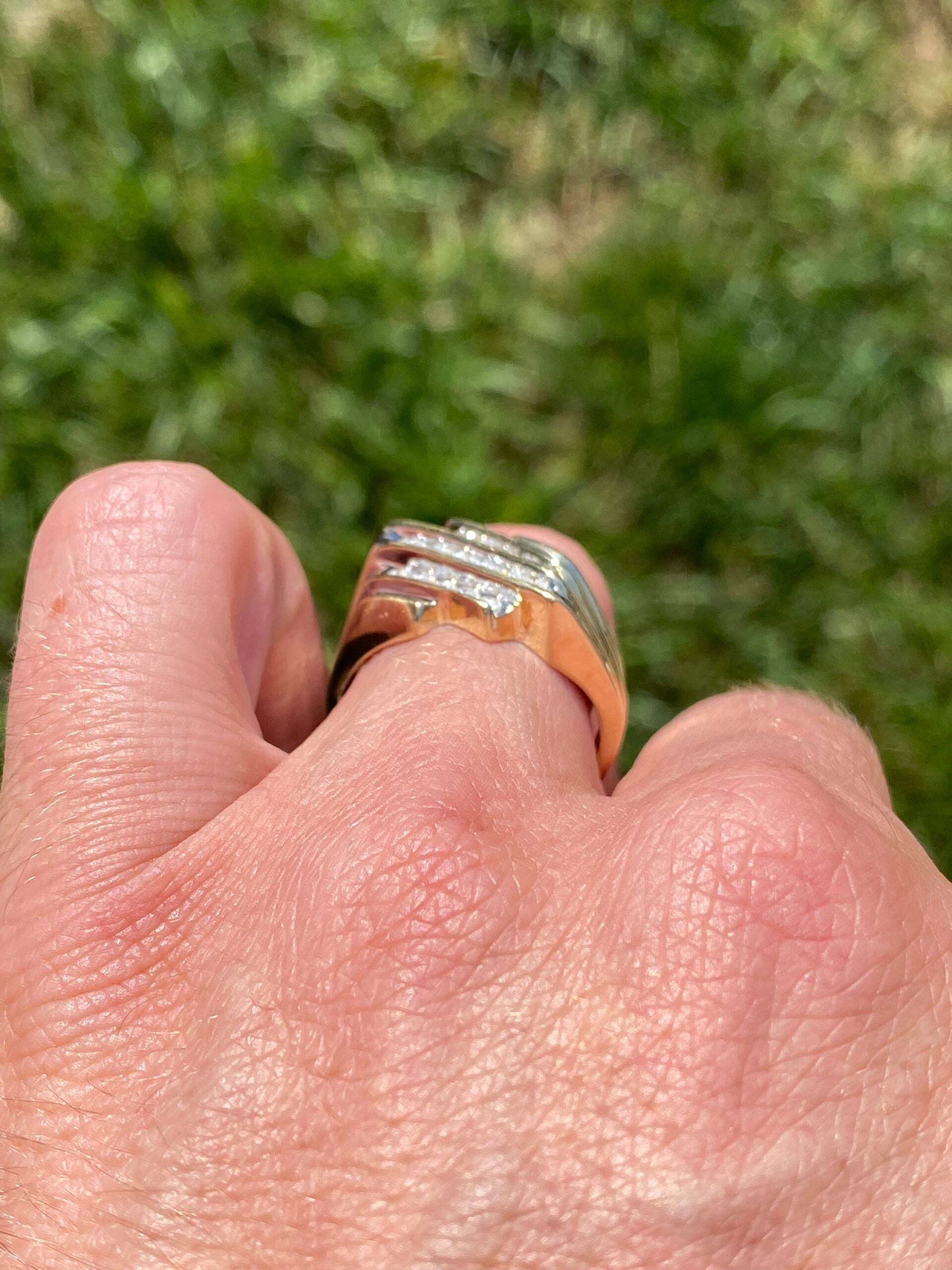 SOLD - The Deerfield Beach: Gentleman's Yellow Gold Angular Diamond Ring - Image 7