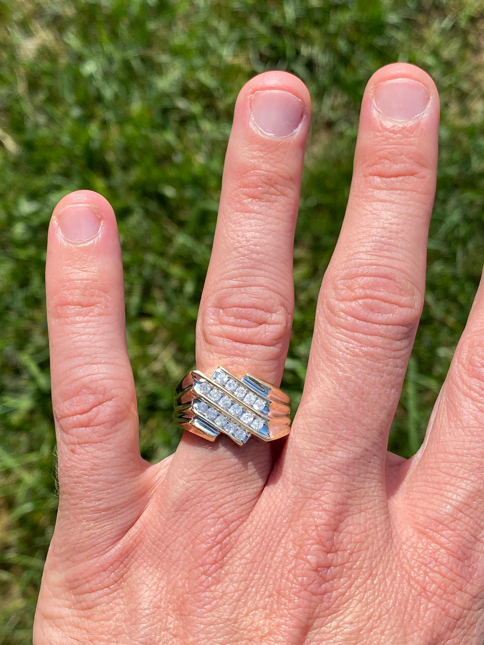 SOLD - The Deerfield Beach: Gentleman's Yellow Gold Angular Diamond Ring - Image 9