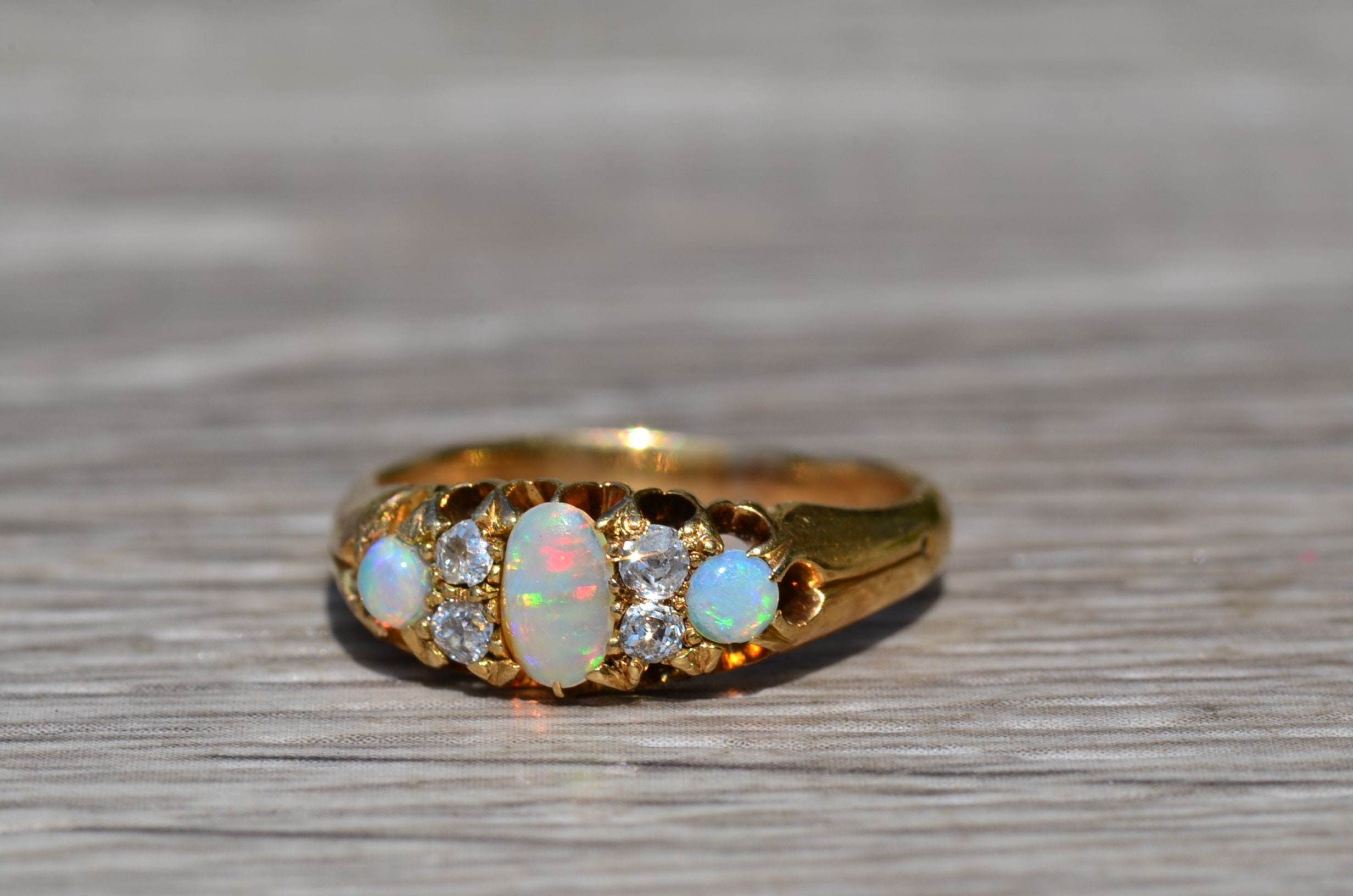 SOLD:The Lauderdale By The Sea: Victorian Australian Opal and Old Mine Cut Diamond Ring - Image 2