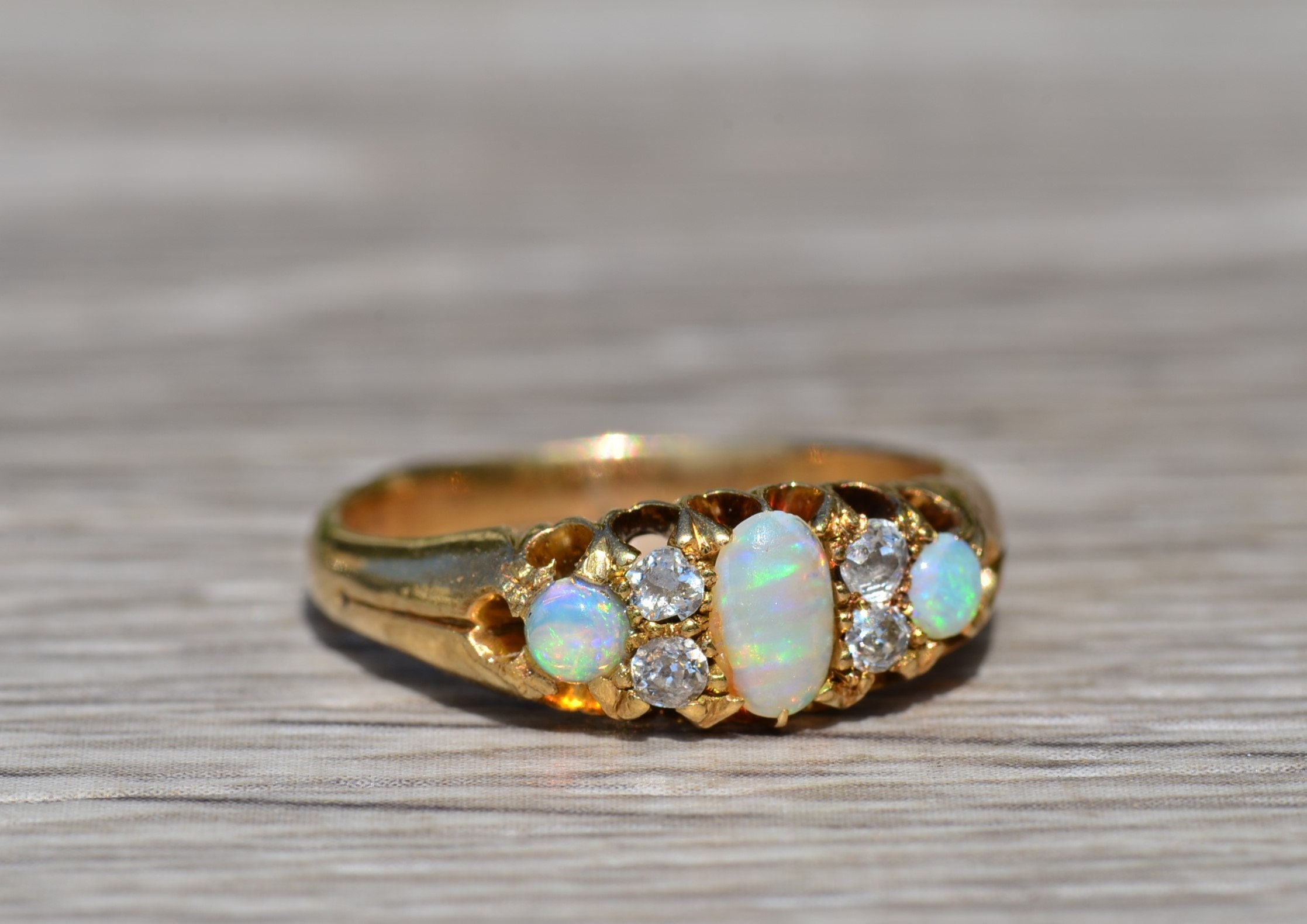 SOLD:The Lauderdale By The Sea: Victorian Australian Opal and Old Mine Cut Diamond Ring - Image 5