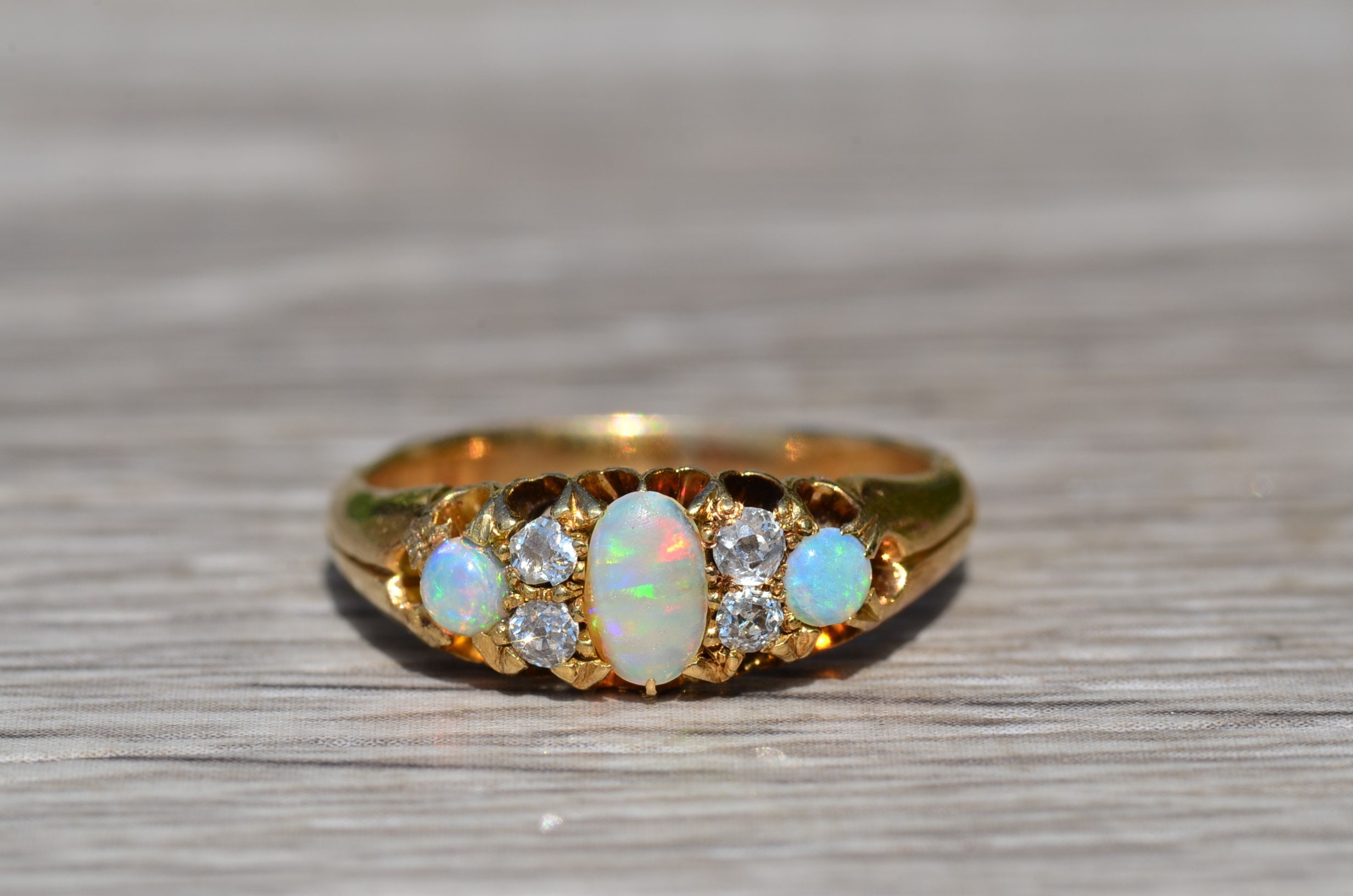 SOLD:The Lauderdale By The Sea: Victorian Australian Opal and Old Mine Cut Diamond Ring - Image 6