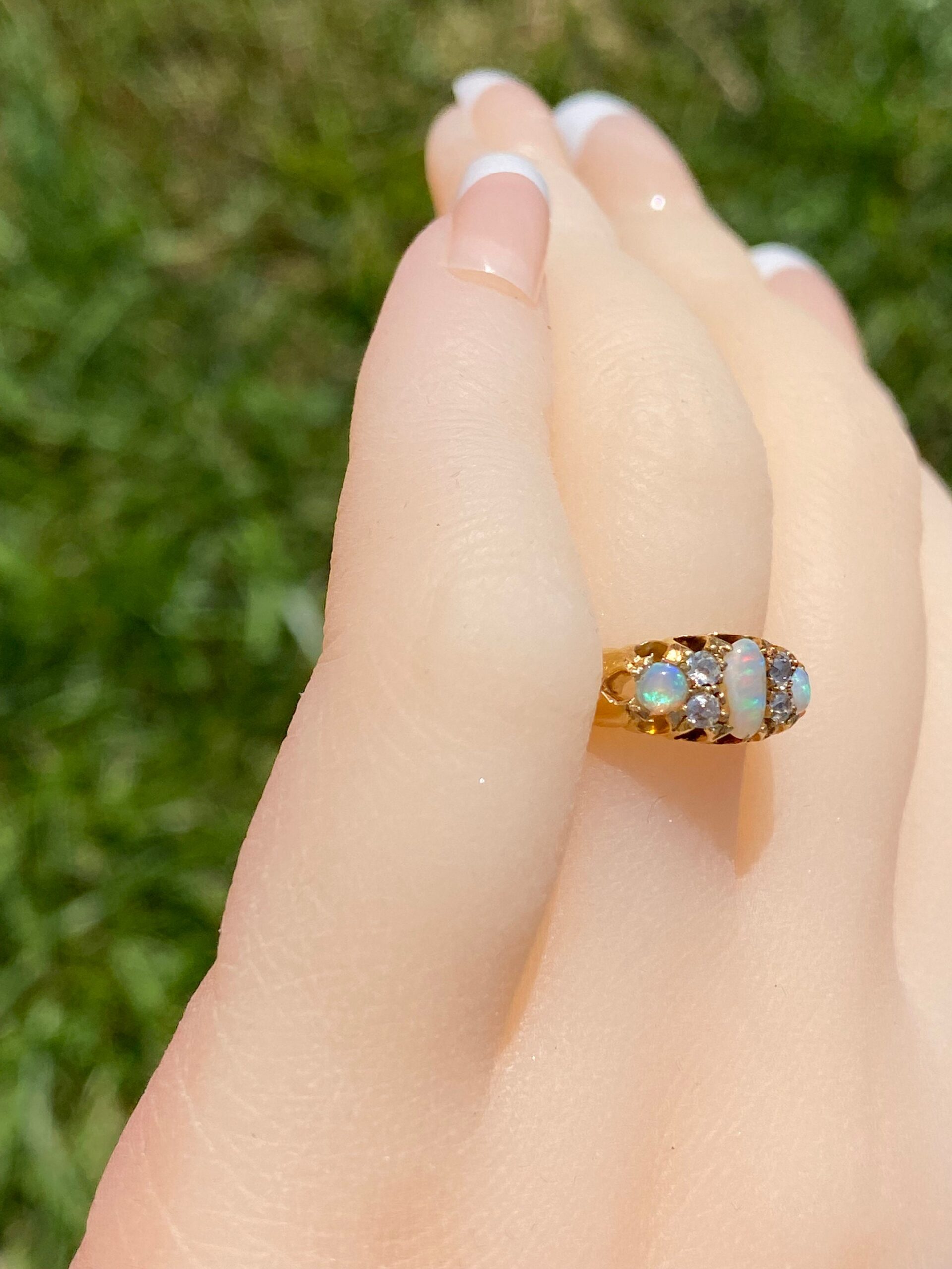 SOLD:The Lauderdale By The Sea: Victorian Australian Opal and Old Mine Cut Diamond Ring - Image 9