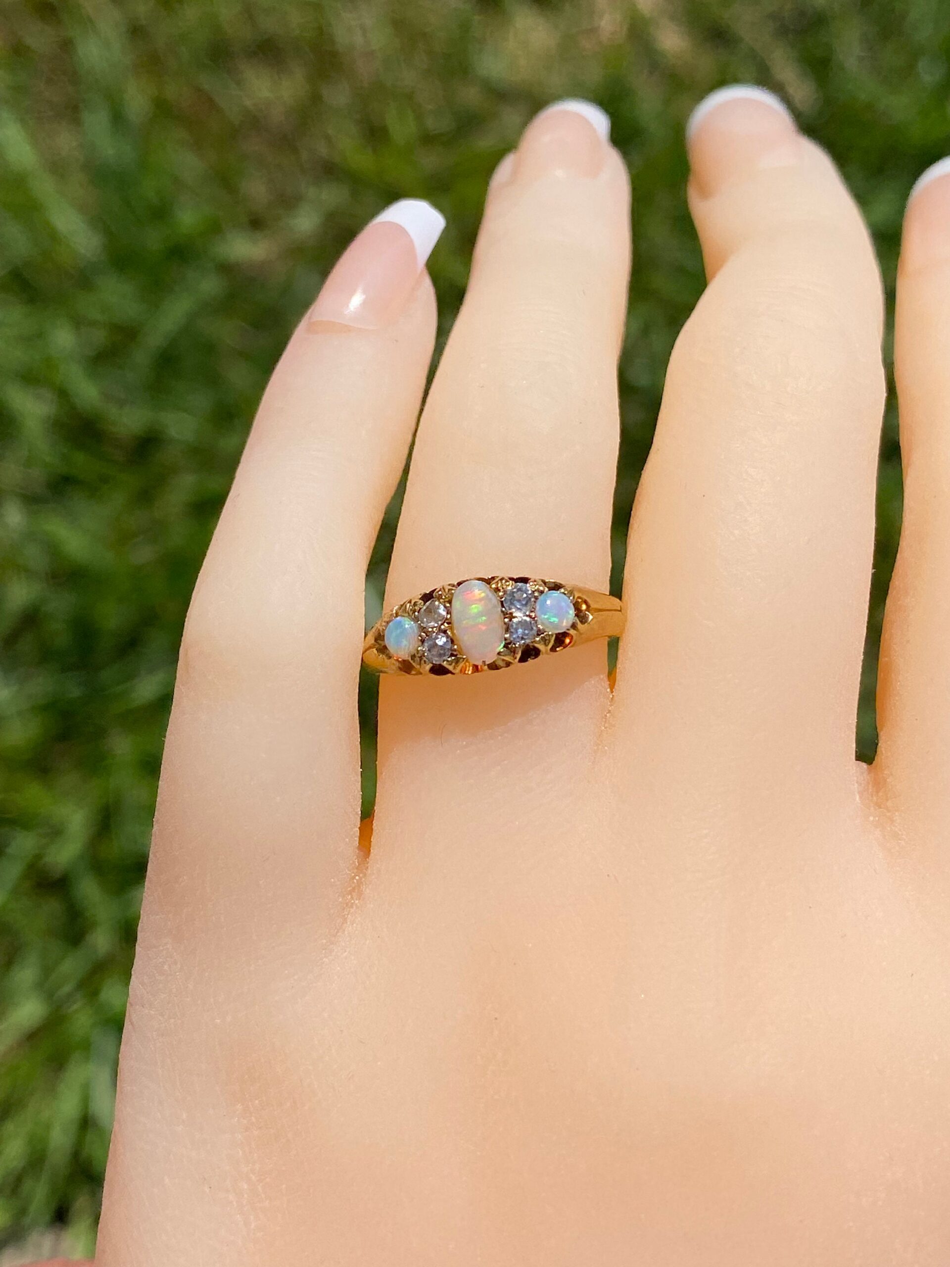 SOLD:The Lauderdale By The Sea: Victorian Australian Opal and Old Mine Cut Diamond Ring - Image 7