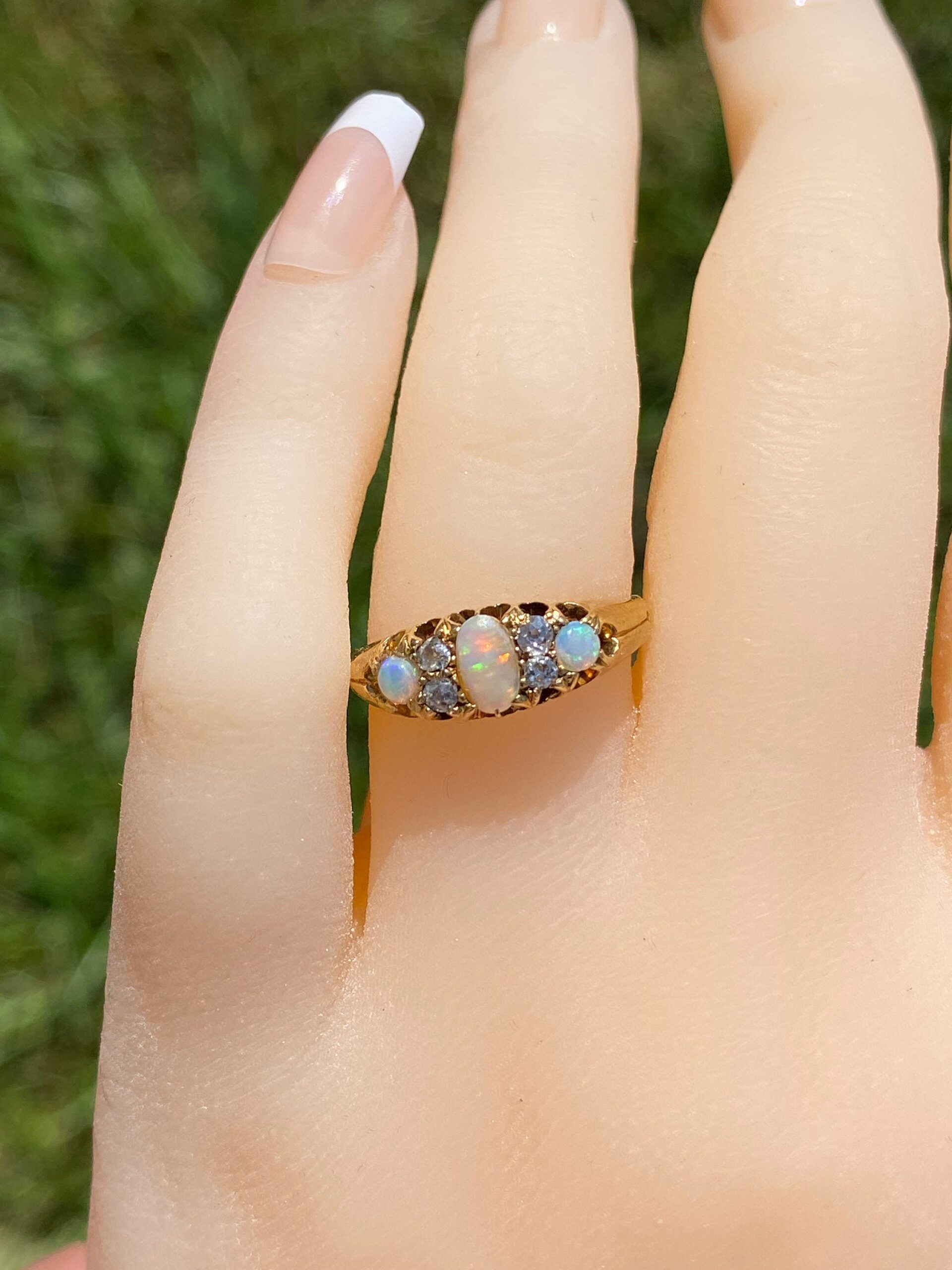 SOLD:The Lauderdale By The Sea: Victorian Australian Opal and Old Mine Cut Diamond Ring - Image 10