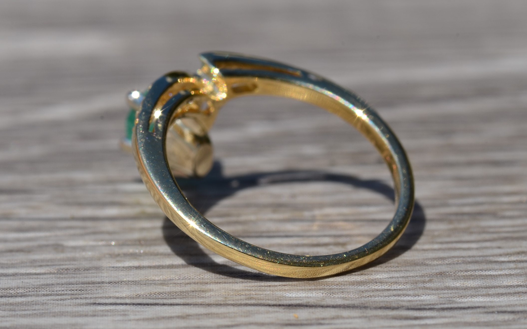 SOLD - The Bexley: Ladies Vintage 14K Colombian Emerald and Diamond Ring - Image 3