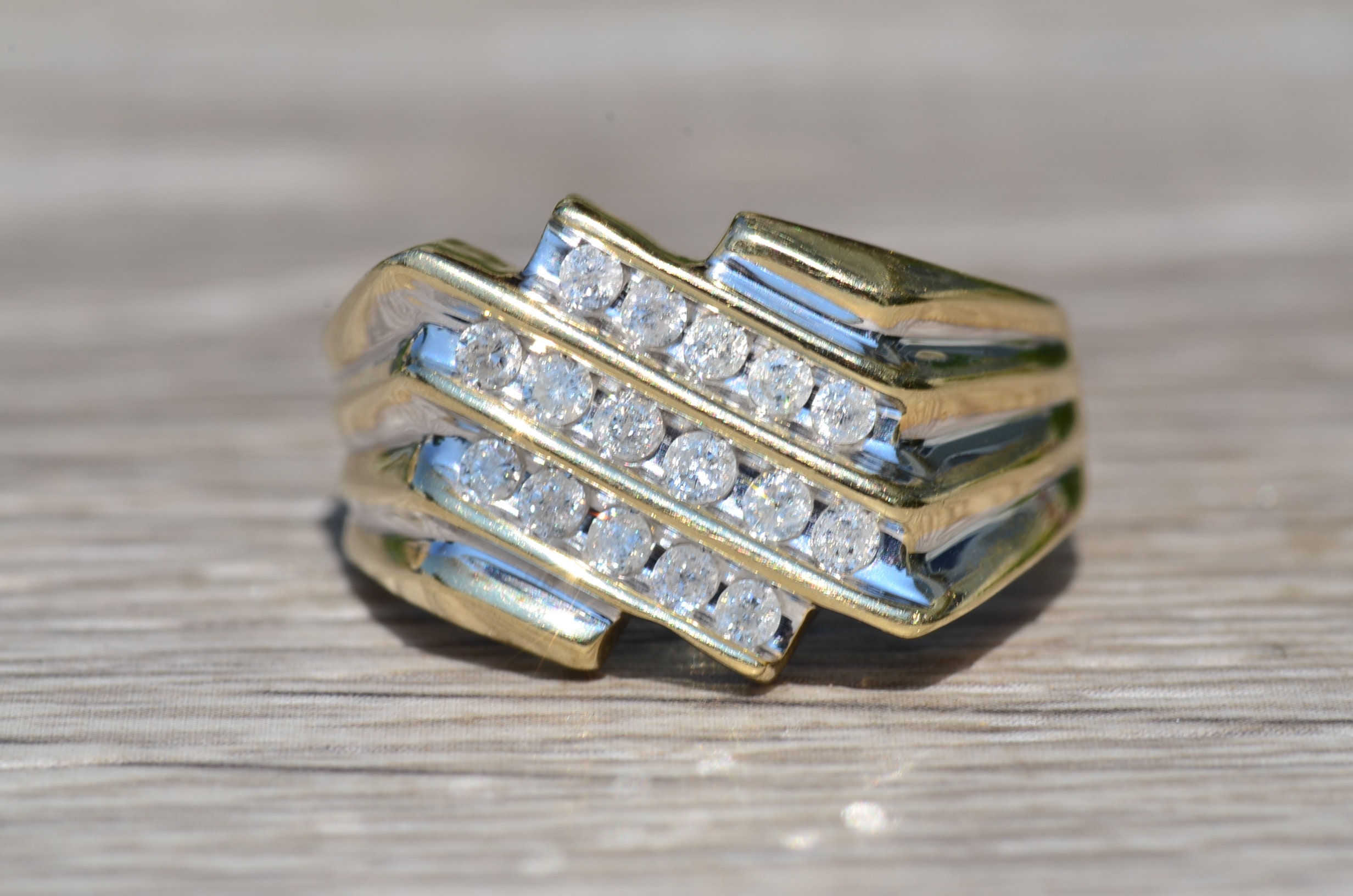 SOLD - The Deerfield Beach: Gentleman's Yellow Gold Angular Diamond Ring - Image 6