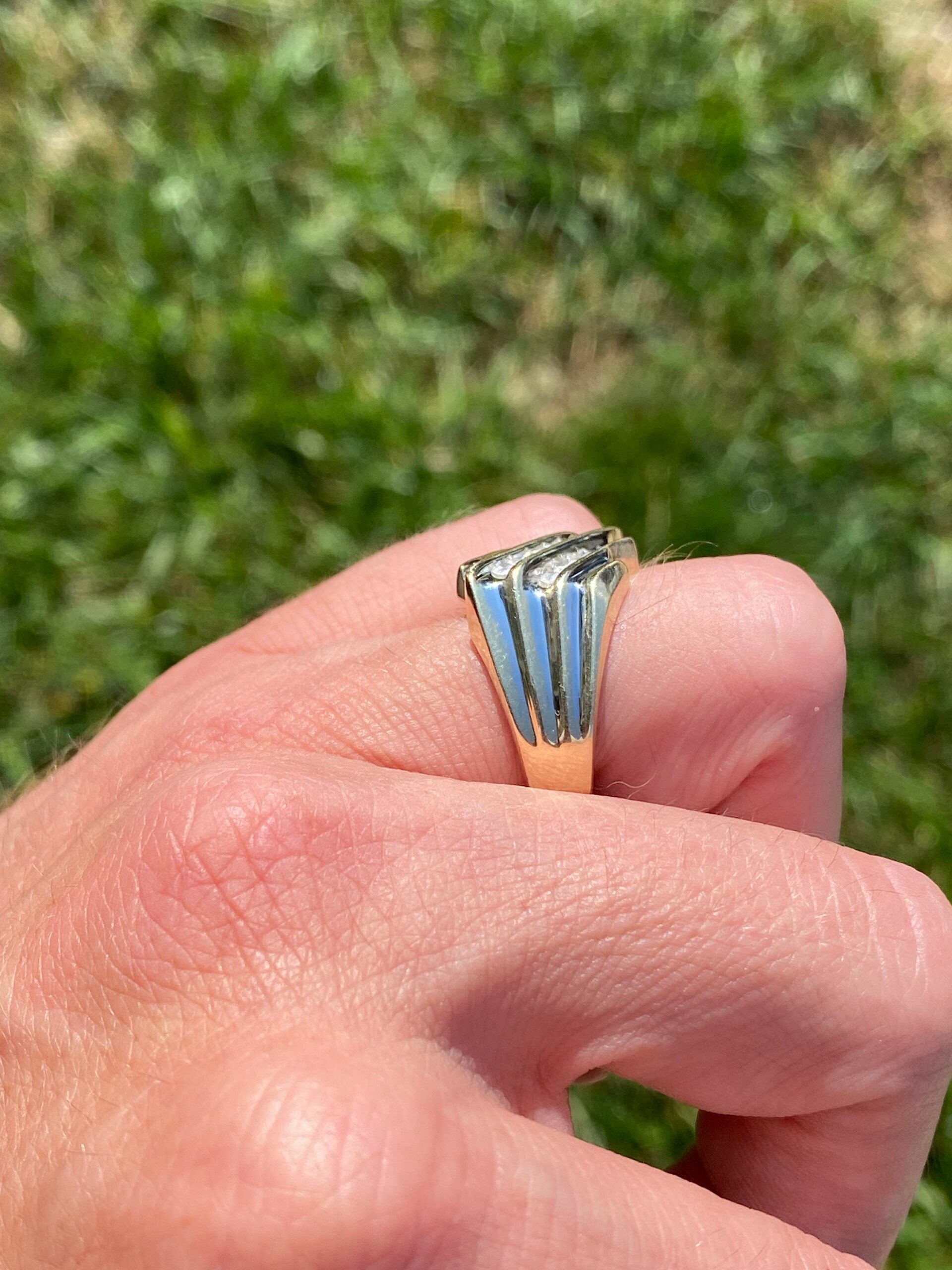SOLD - The Deerfield Beach: Gentleman's Yellow Gold Angular Diamond Ring - Image 8